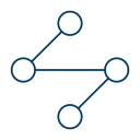 Four connected nodes icon representing social geometry and strategic department realignment.