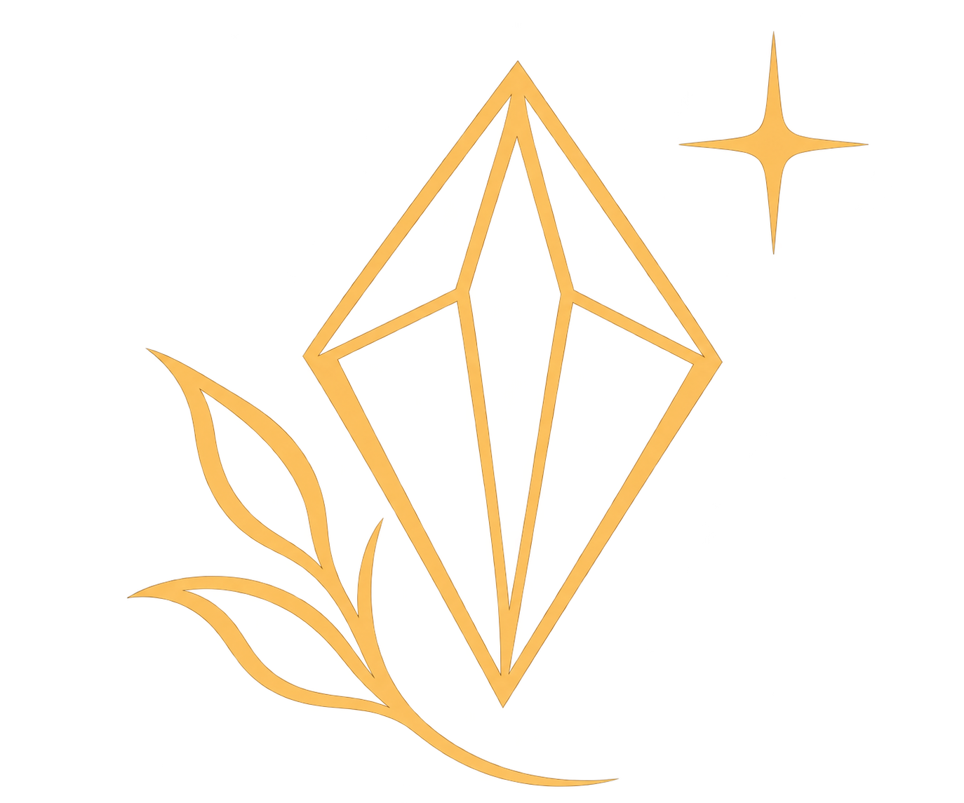 Wild Gem Therapy logo featuring a faceted gemstone, botanical leaves, and star