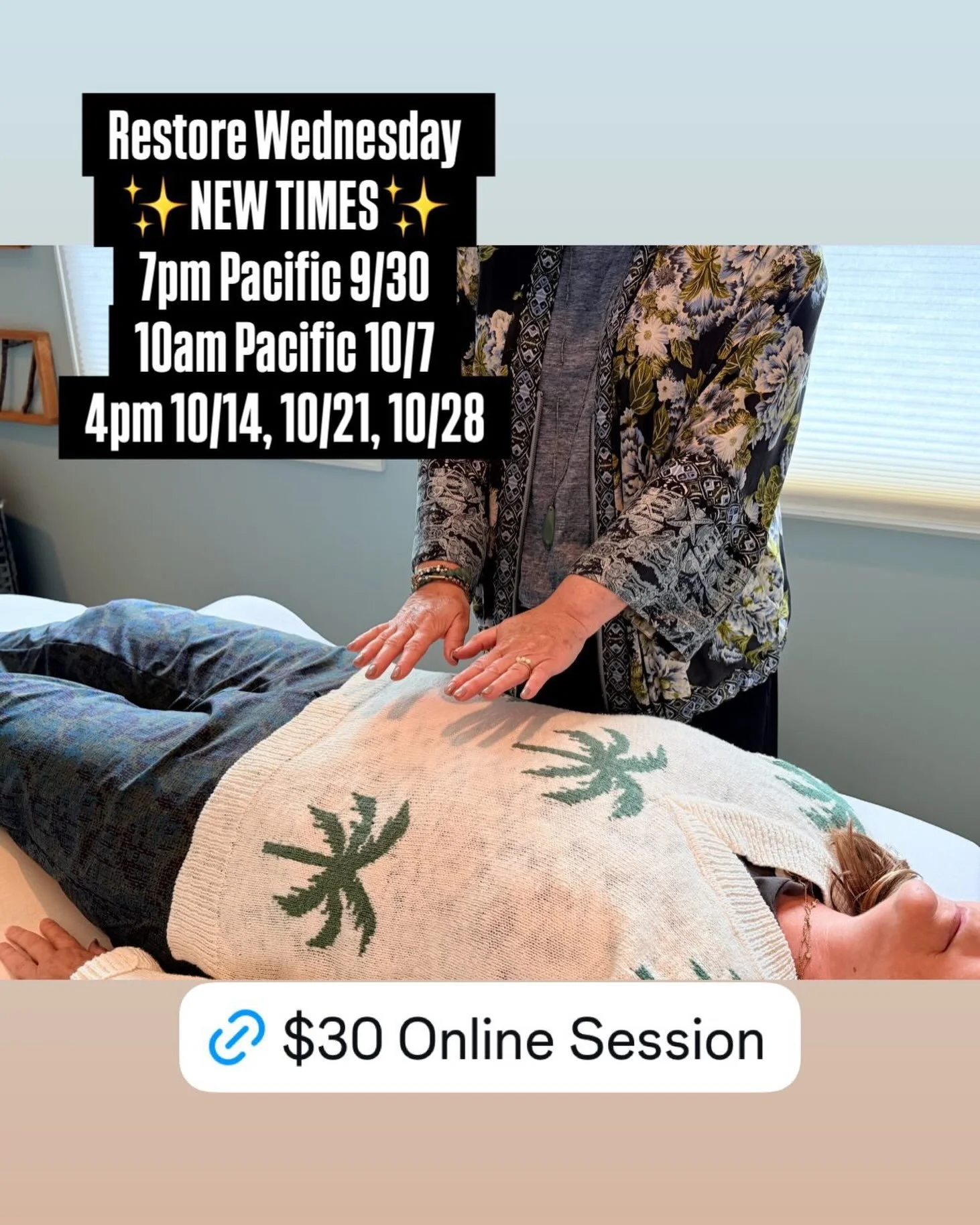 Grab your yoga mat and join me online for 45 min full reset. Breathwork, Reiki meditation and visualization take you out of your day to day into a relaxed, restorative state. Improved mood and sleep await!