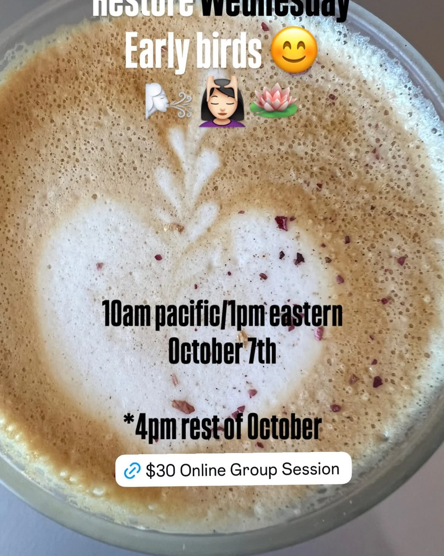Ground your self and open to potential. Soak in foundation, strength and opportunity. Release what is spent and no longer serves you. It&rsquo;s Restore Wednesday. 🪷 10am Oct 7th online group session. $30 via Venmo and link is sent to paid participa