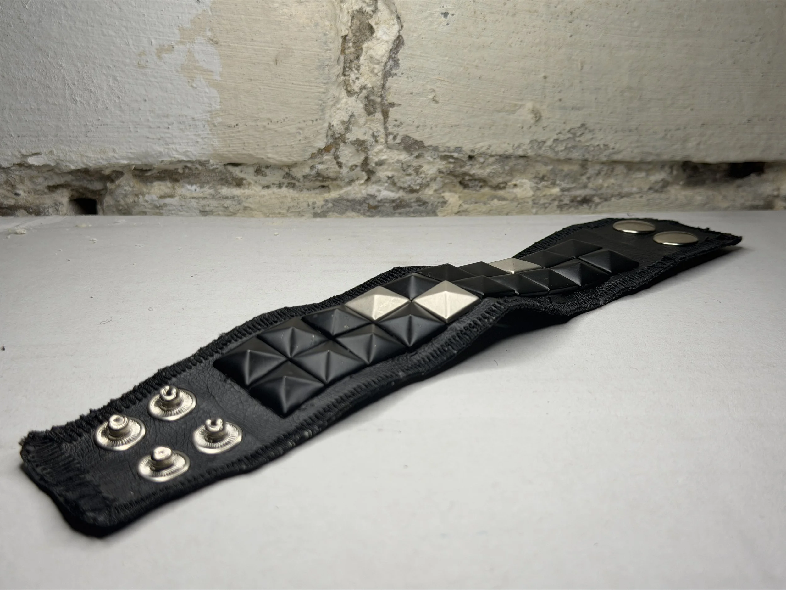 "Miss-placed Tiles" - Black Leather Cuff