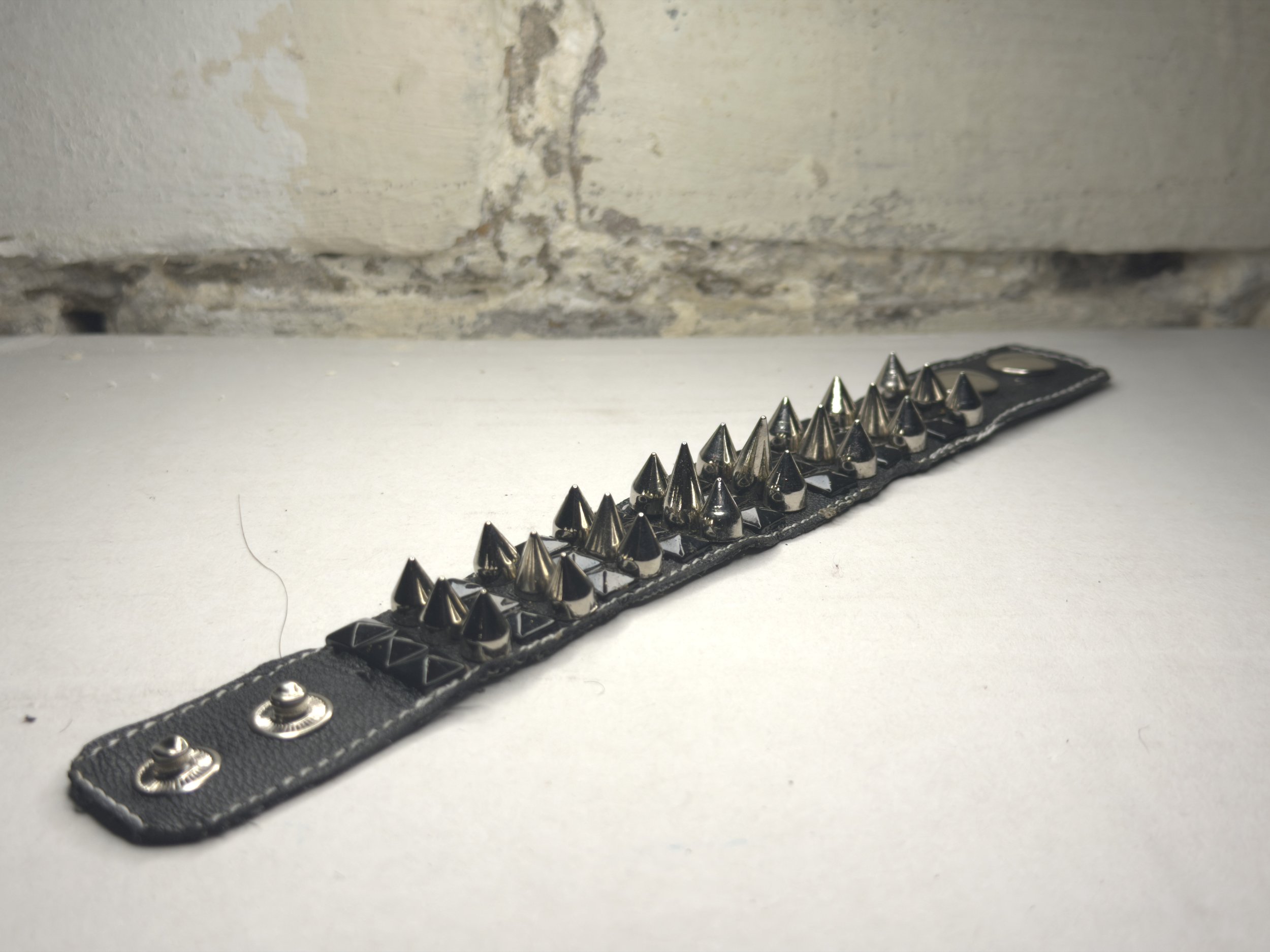 "Shiny and Sharp" - Black Leather Spiked Bracelet