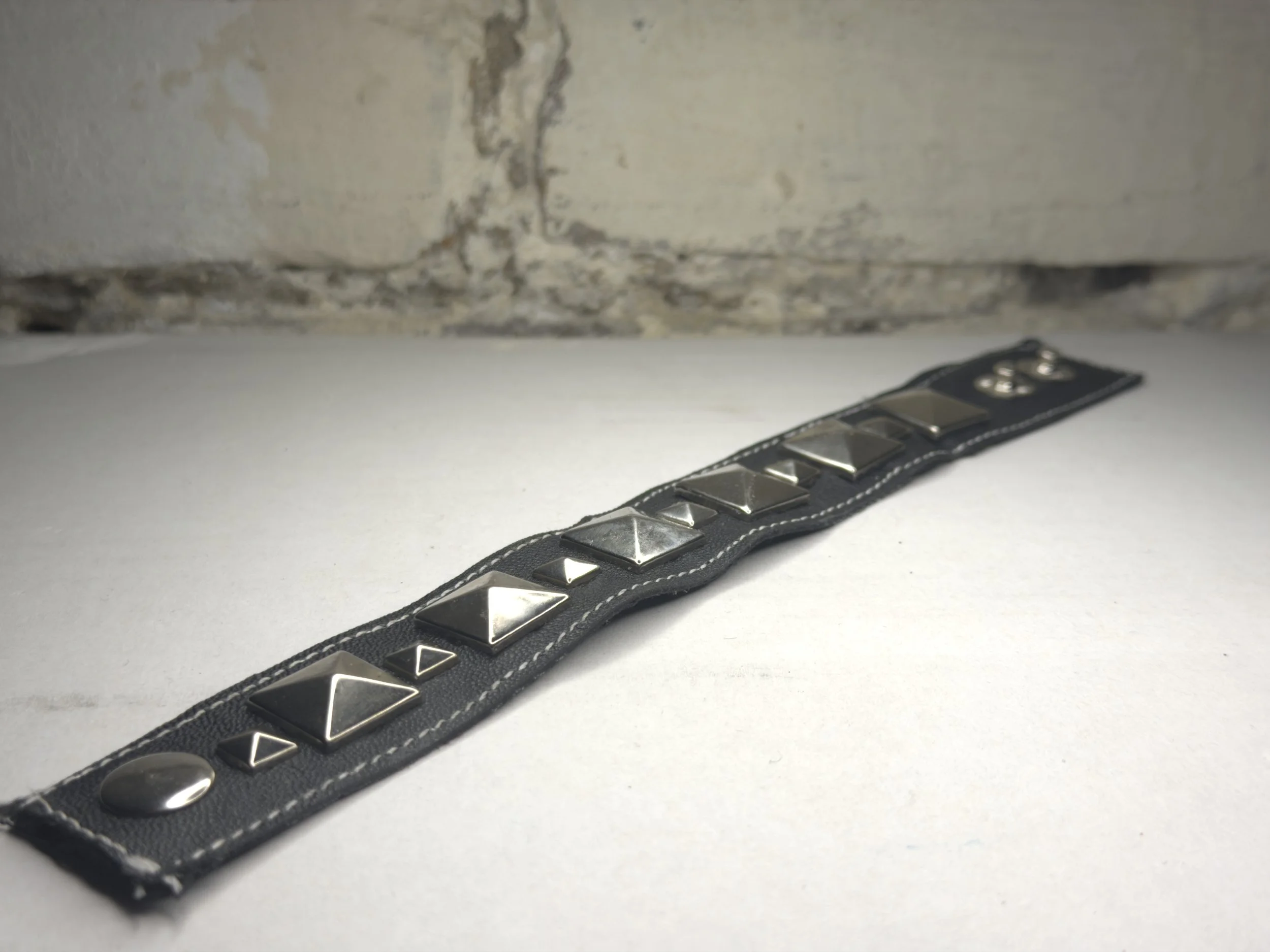 "Sequence" - Black Leather Studded Bracelet