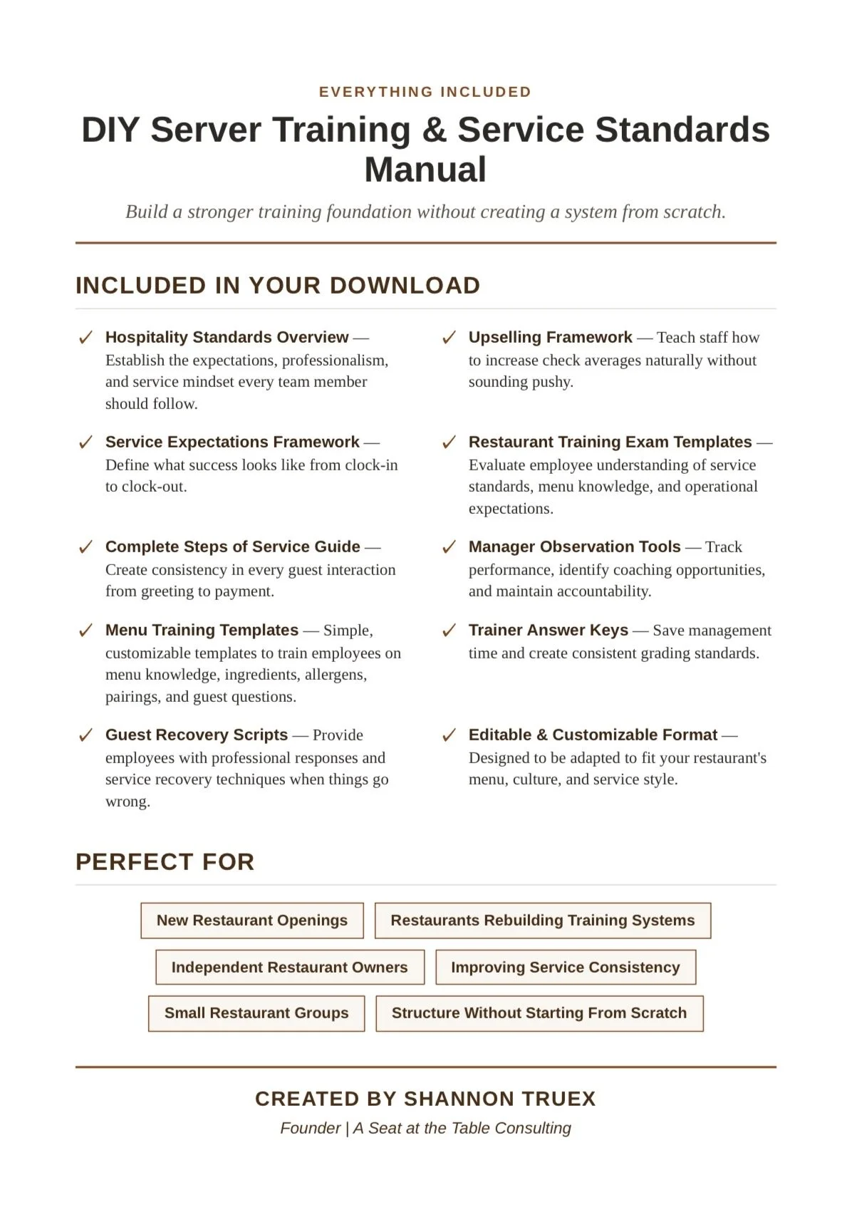 DIY SERVER TRAINING & SERVICE STANDARDS MANUAL