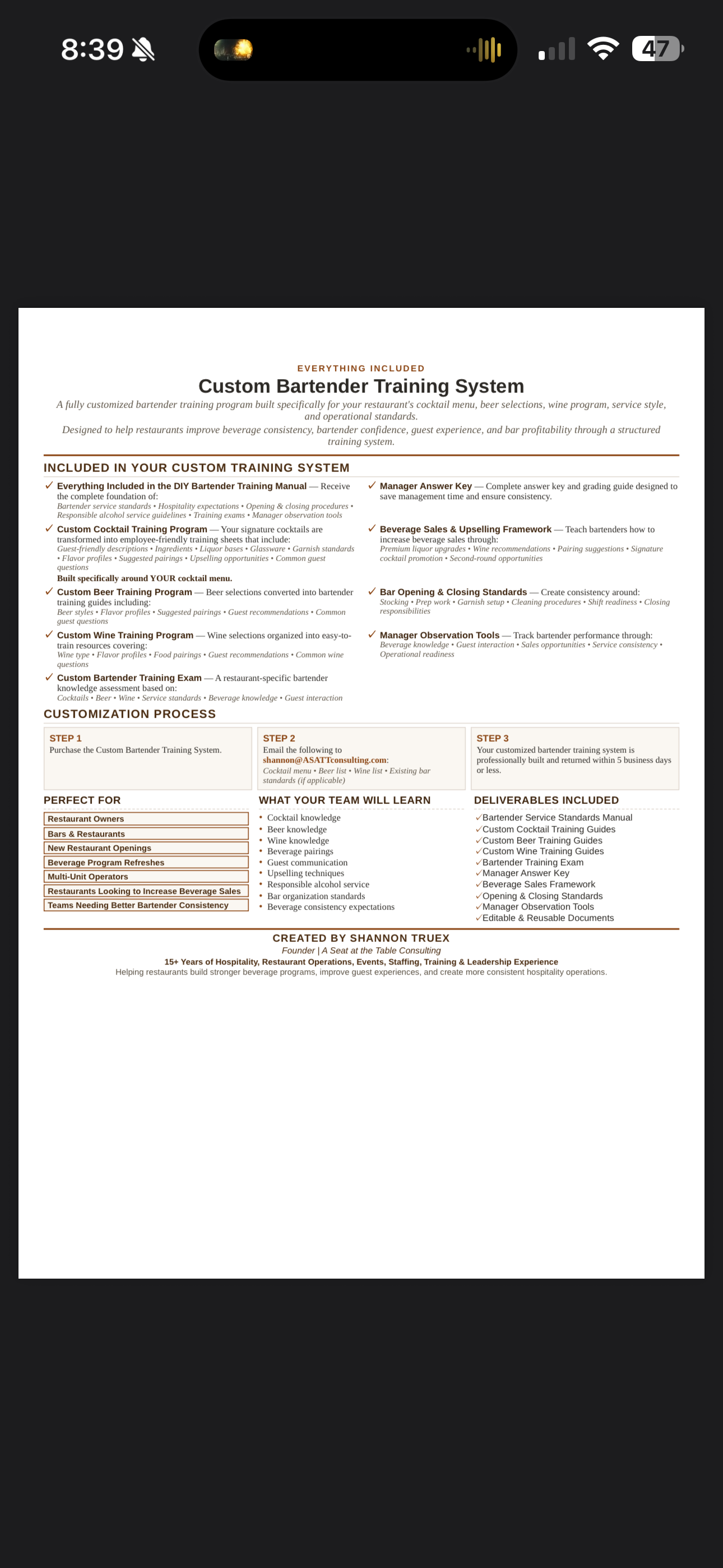 Custom Bartender Training System