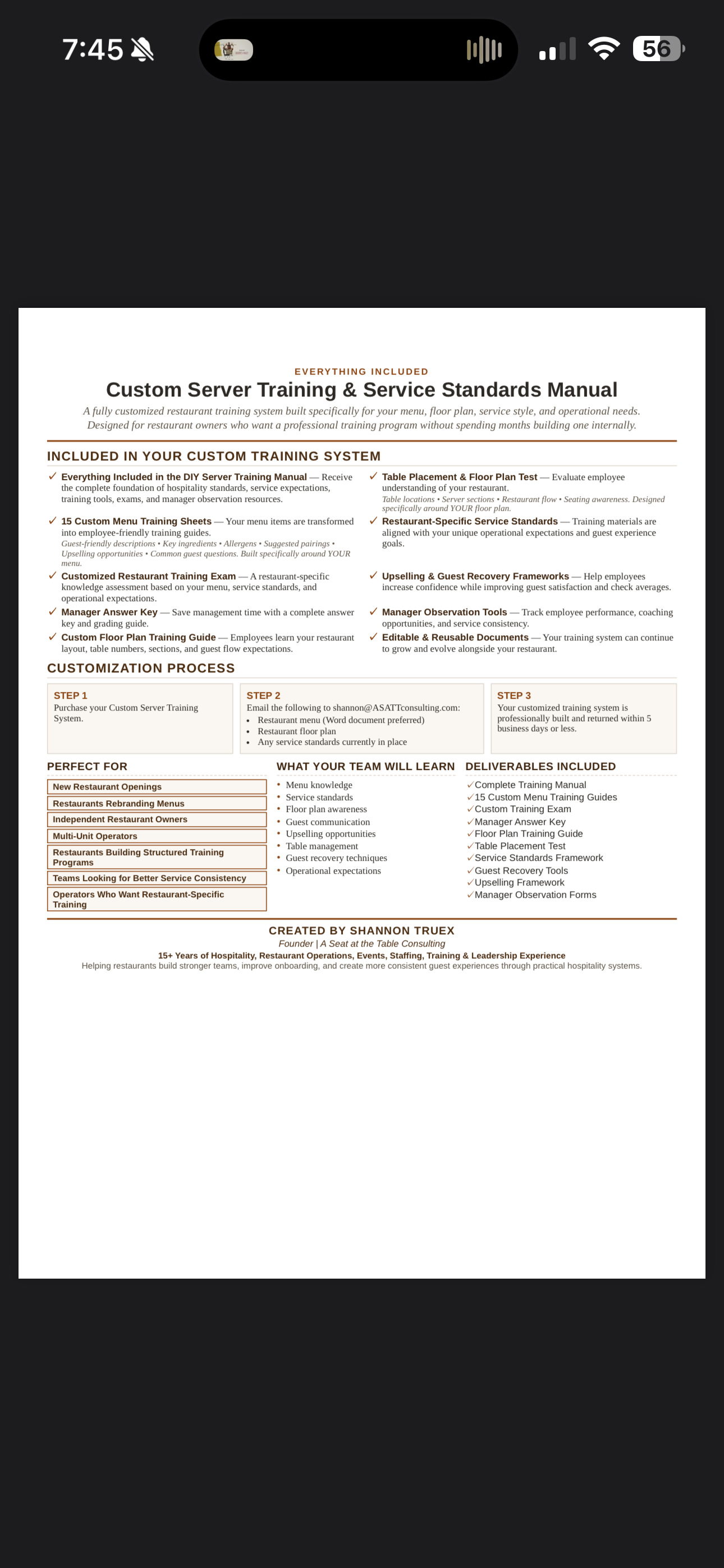 Custom Server Training & Service Standards Manual