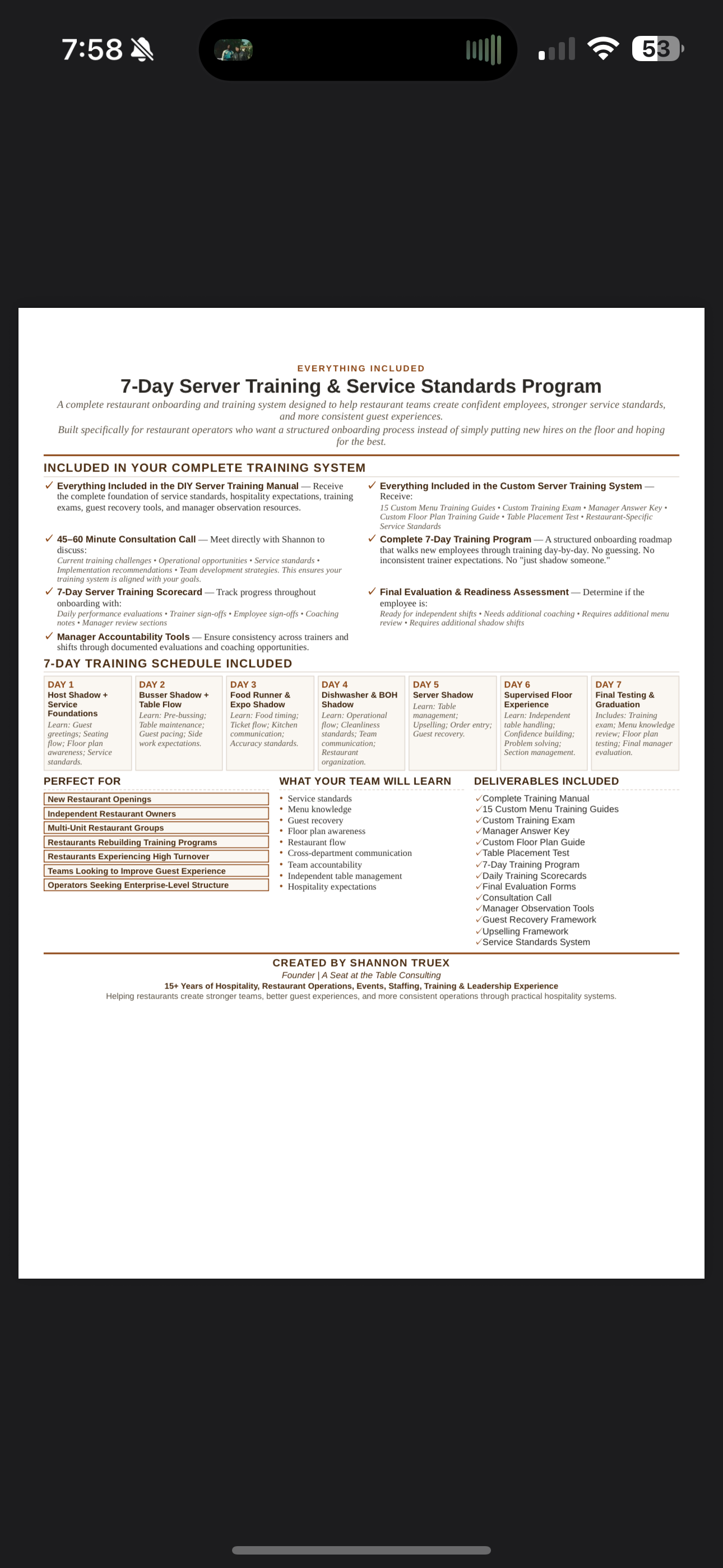 7 DAY SERVER TRAINING & SERVICE STANDARDS
