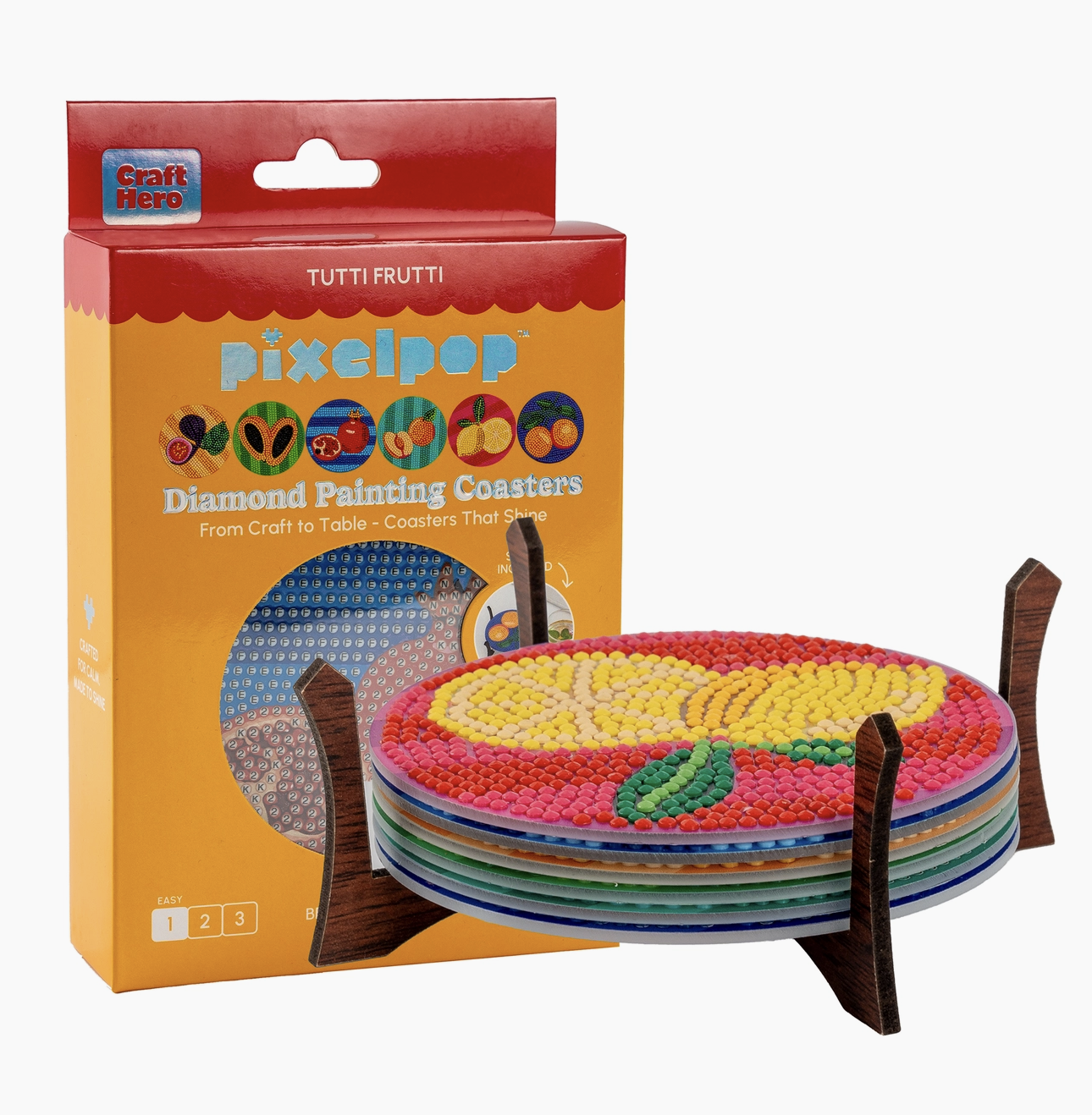 PixelPop™ Diamond Art Acrylic Coaster Kit — Tutti Frutti