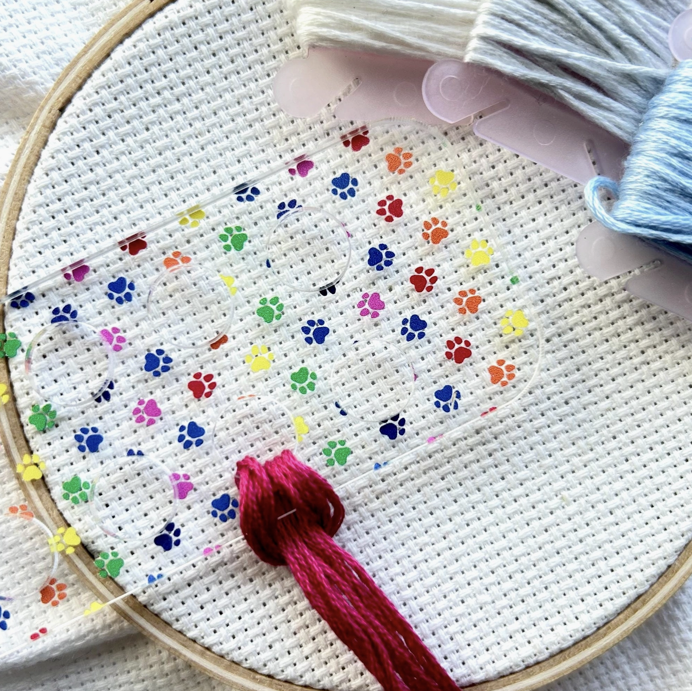 Rainbow Colored Paw Prints Embroidery Floss Organizer