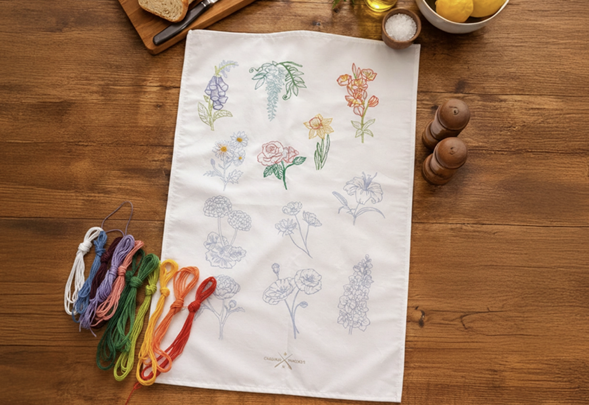 Stitch Your Flowers Tea Towel Embroidery Kit