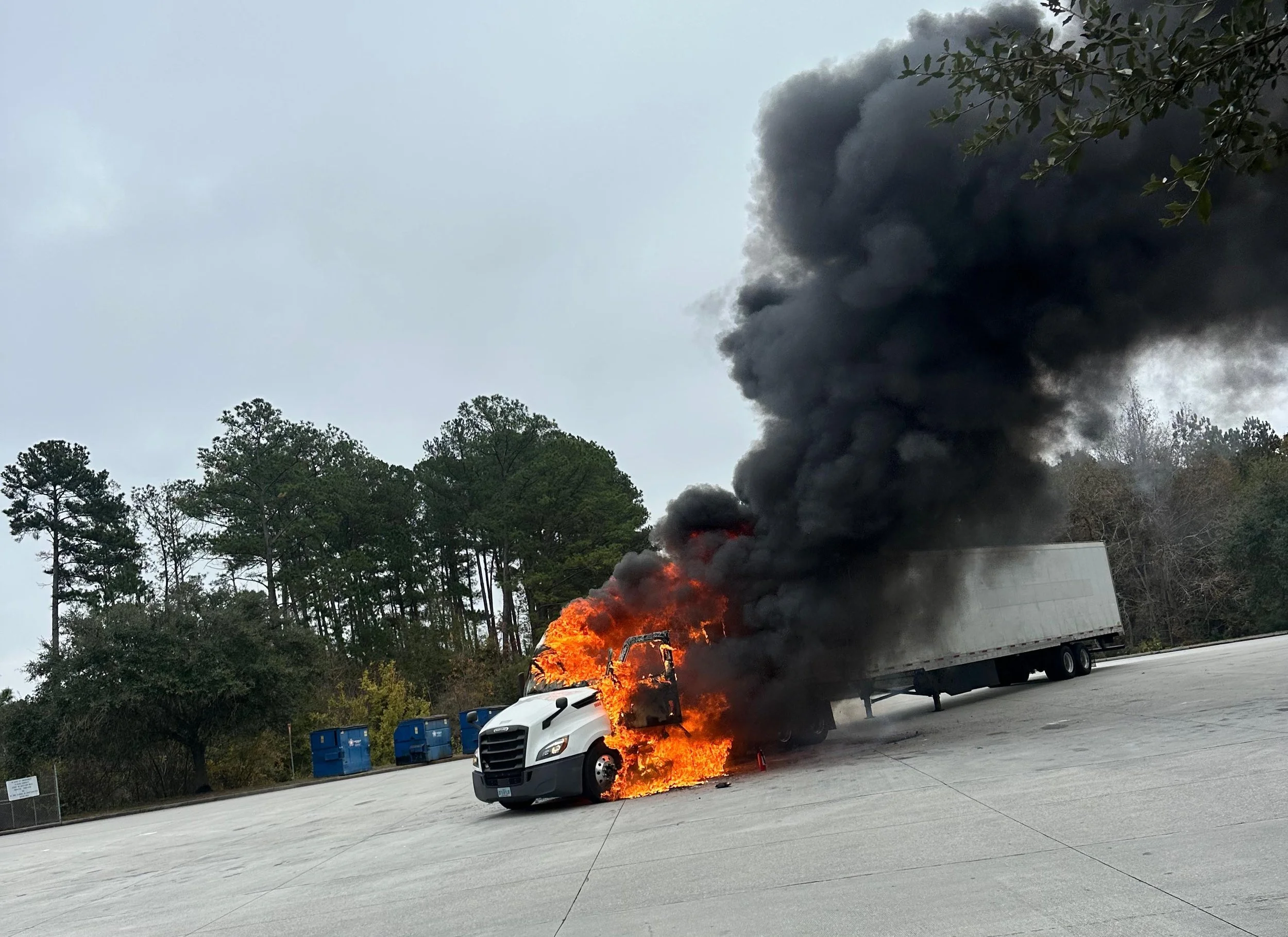 Tractor trailer on fire resulting in hazardous waste cleanup