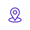 A purple location pin icon on a white background.
