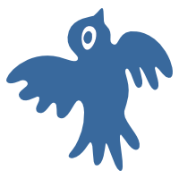 A cartoon blue bird with wings spread and a white eye.