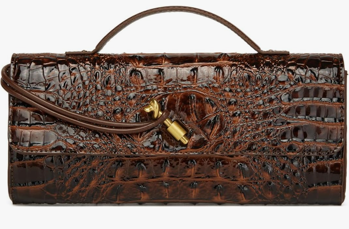Brown Faux-Croc Clutch
