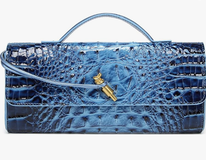 Blue Faux-Croc Clutch