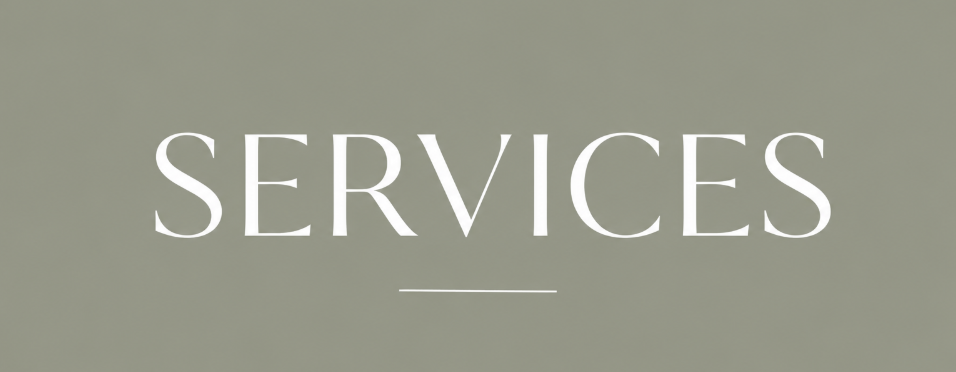 Text reading 'SERVICES' on a muted green background.
