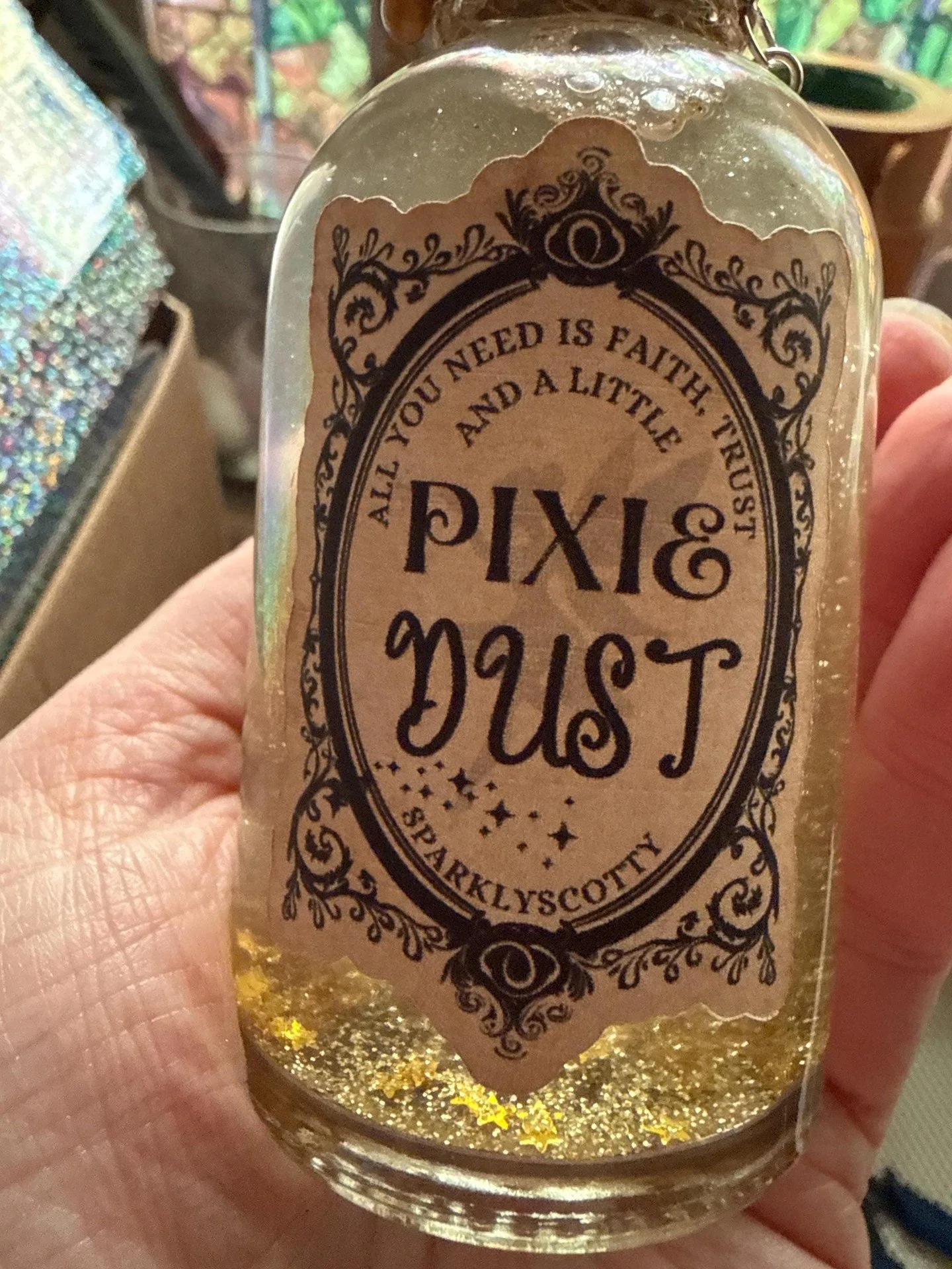 A little sprinkle of Neverland magic for my fellow dreamers... My Pixie Dust Potion Bottle is a whimsical fairy decor gift with a witchy twist, handmade in Scotland. Click this link for more details or to buy: https://sparklyscottygifts.etsy.com/list