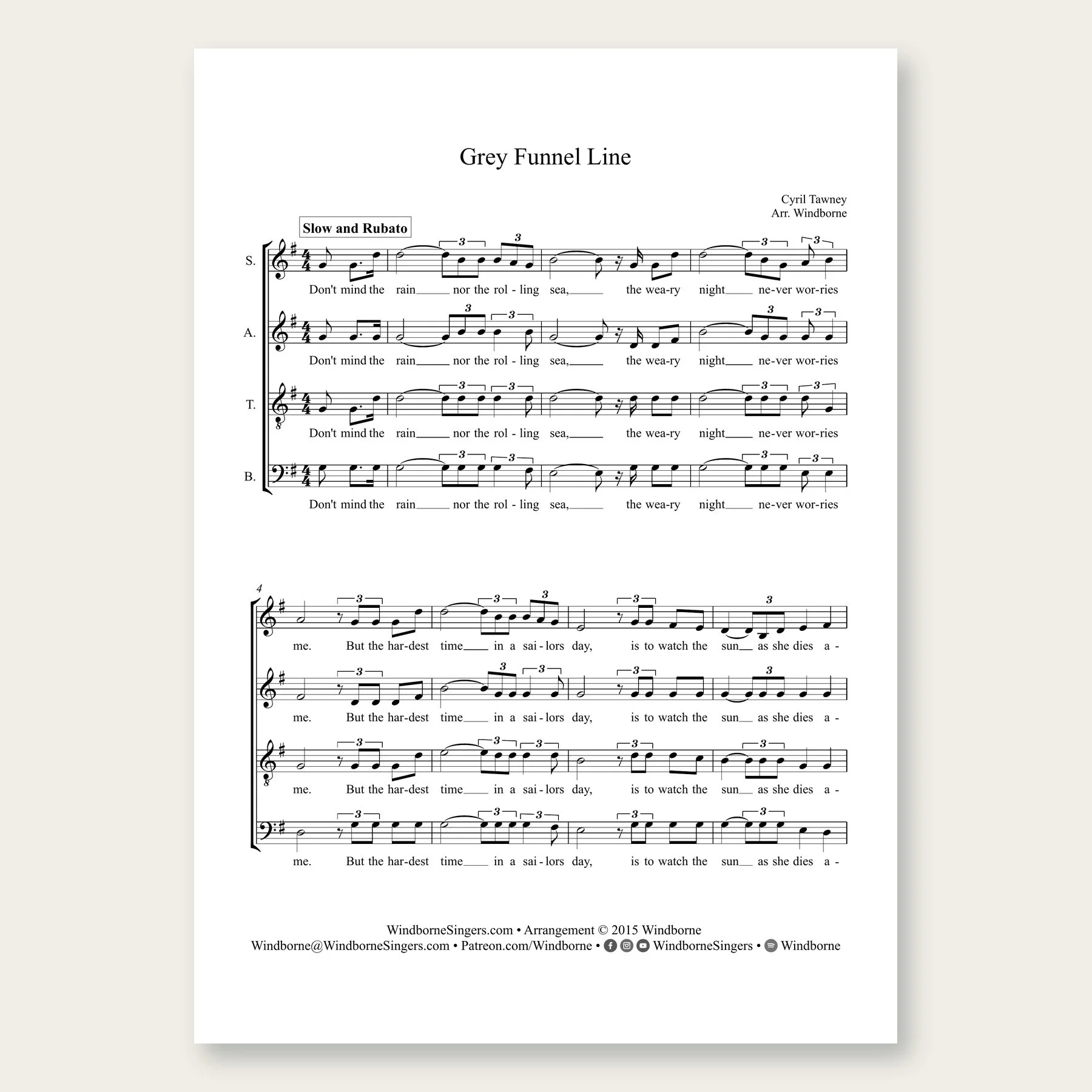 Grey Funnel Line Windborne sheet music arrangement preview