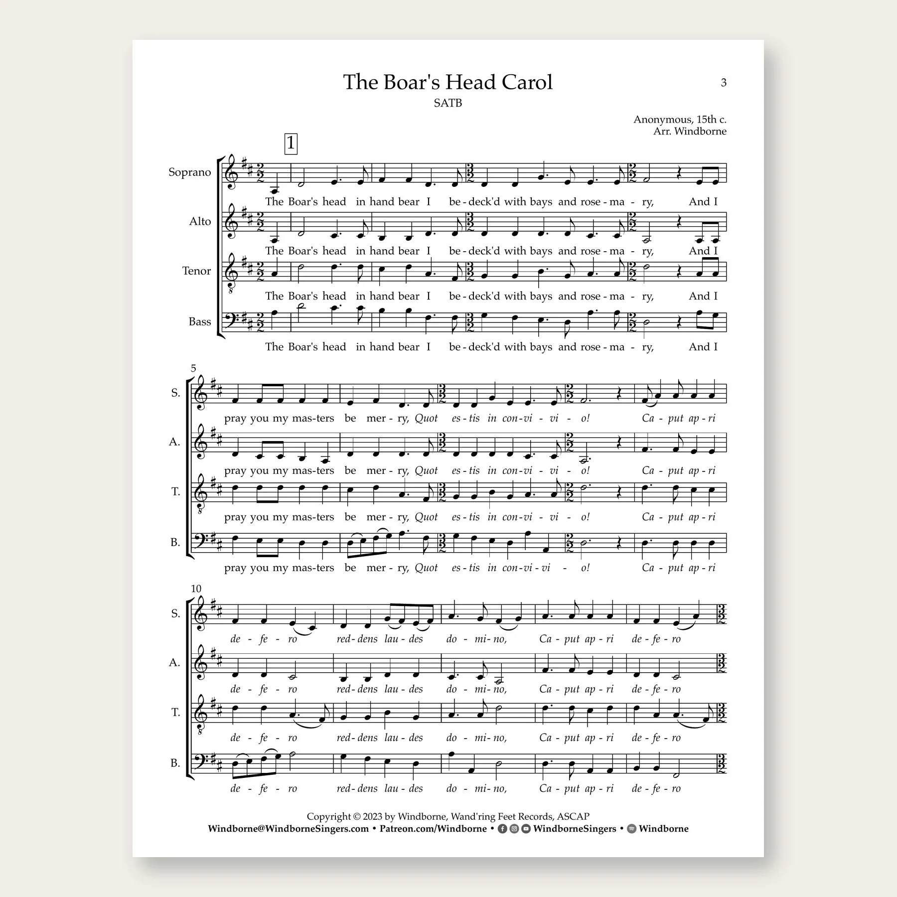 The Boar’s Head Carol Windborne sheet music arrangement preview