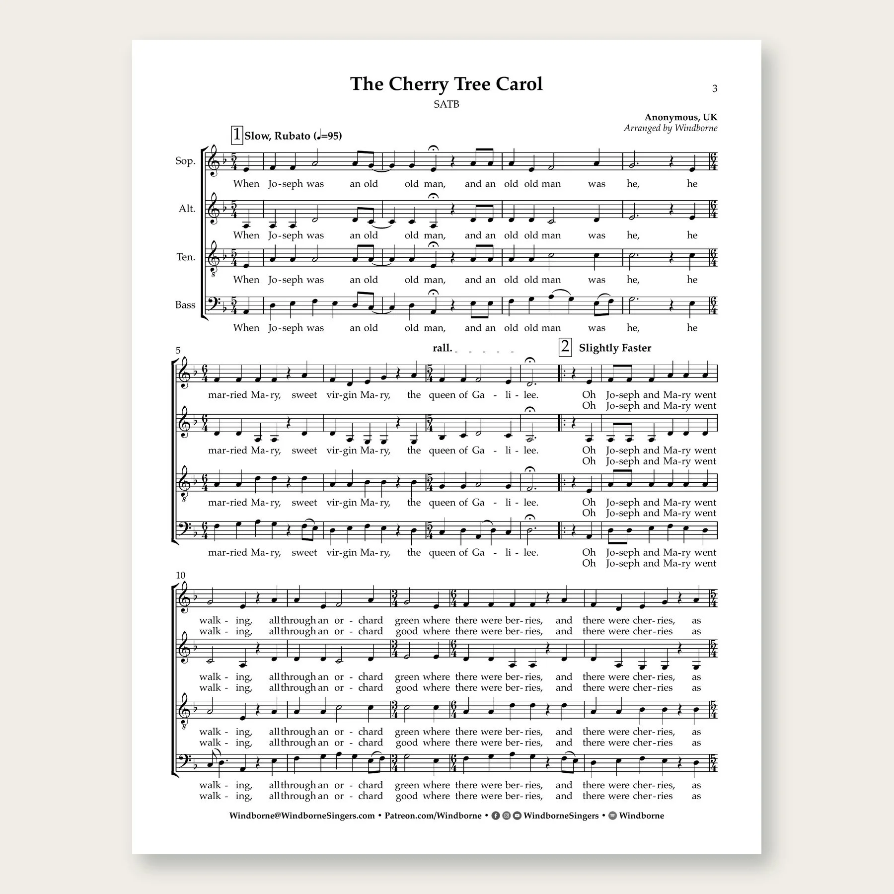 The Cherry Tree Carol Windborne sheet music arrangement preview