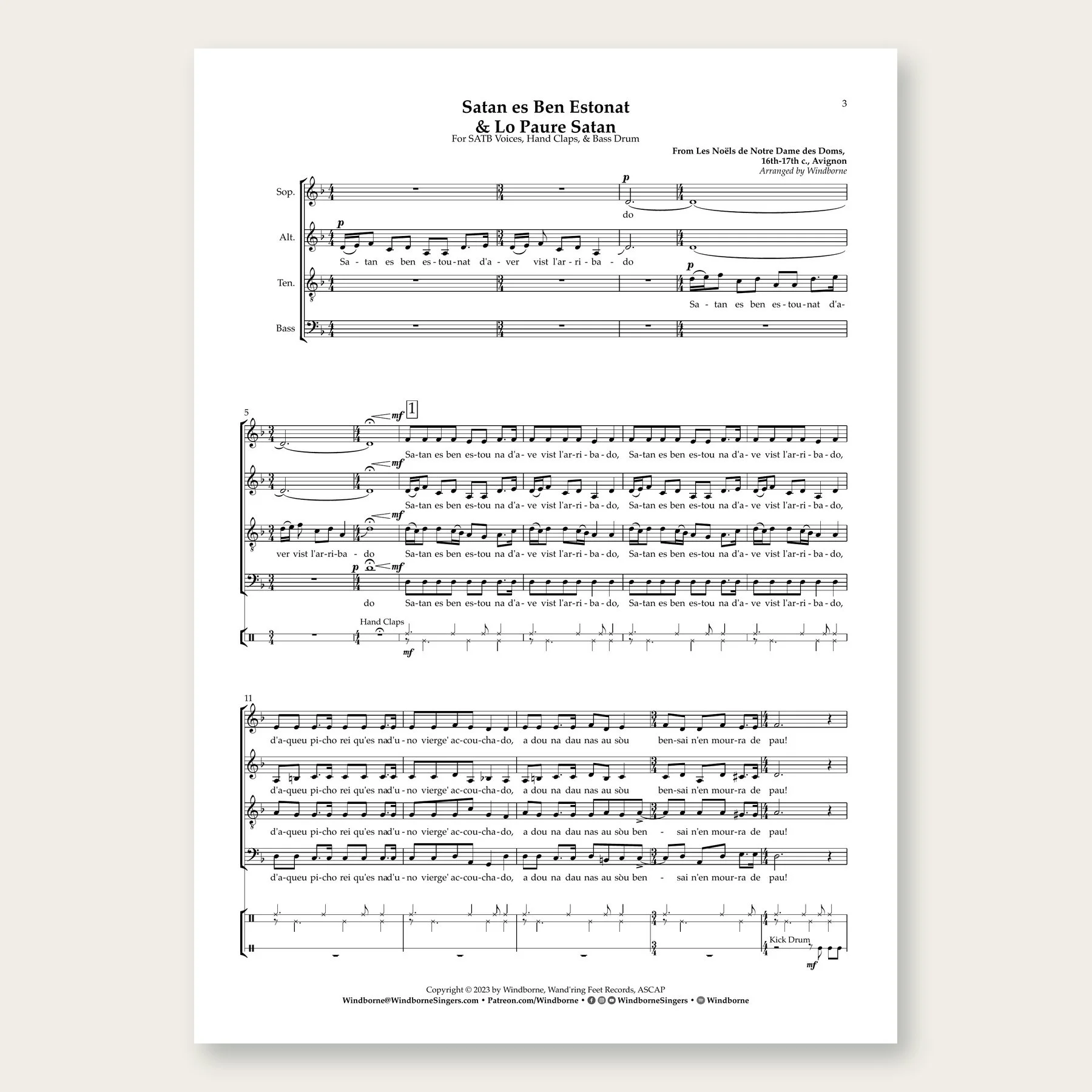 Satan Es Ben Estonat/Lo Paure Satan Windborne sheet music arrangement preview