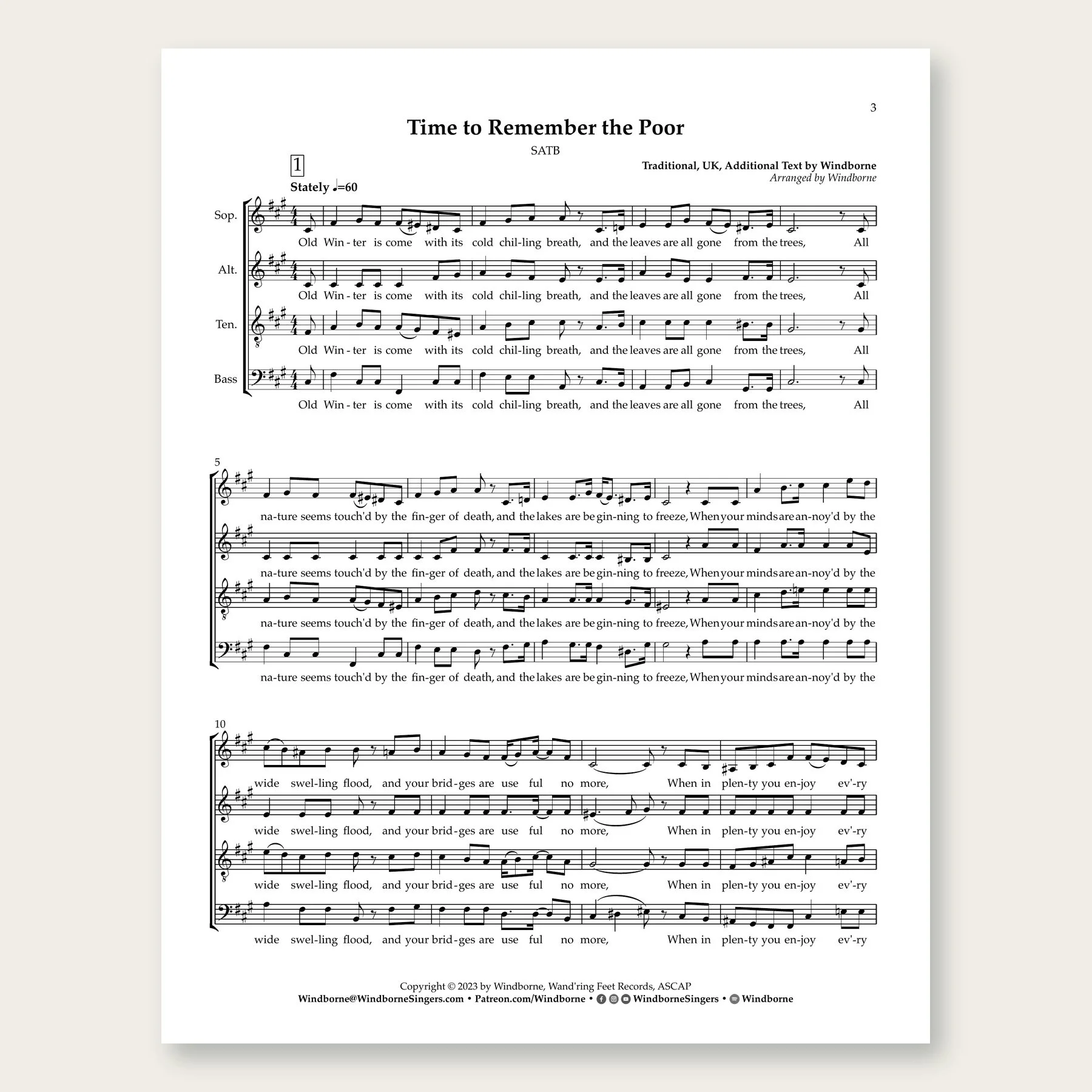 Time to Remember the Poor Windborne sheet music arrangement preview