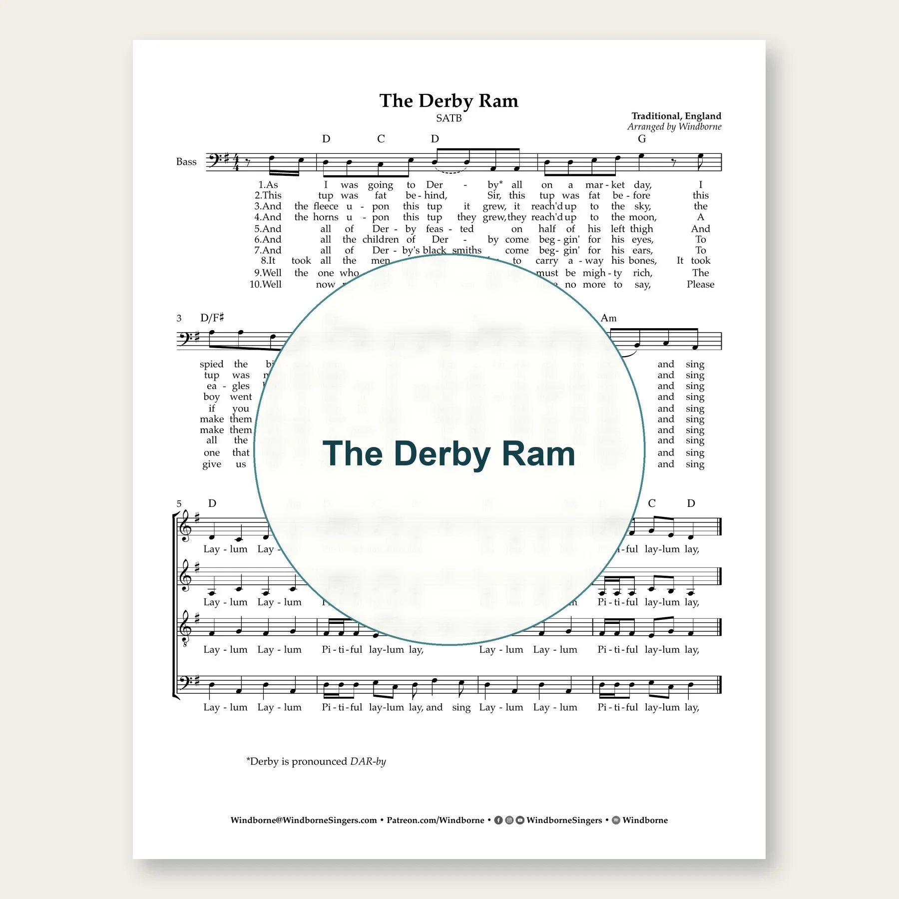 The Derby Ram Windborne sheet music arrangement preview