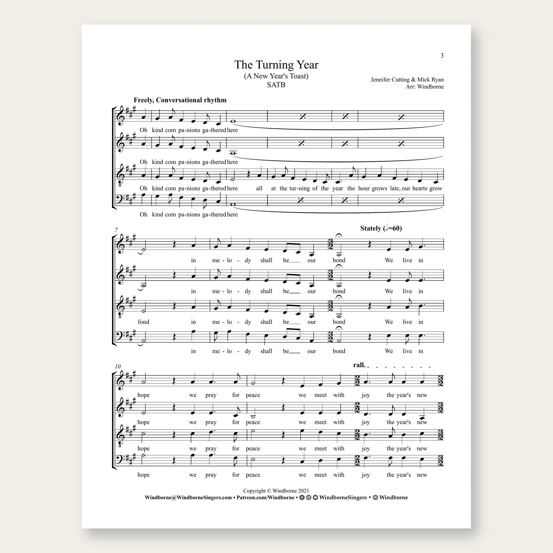 The Turning Year Windborne sheet music arrangement preview