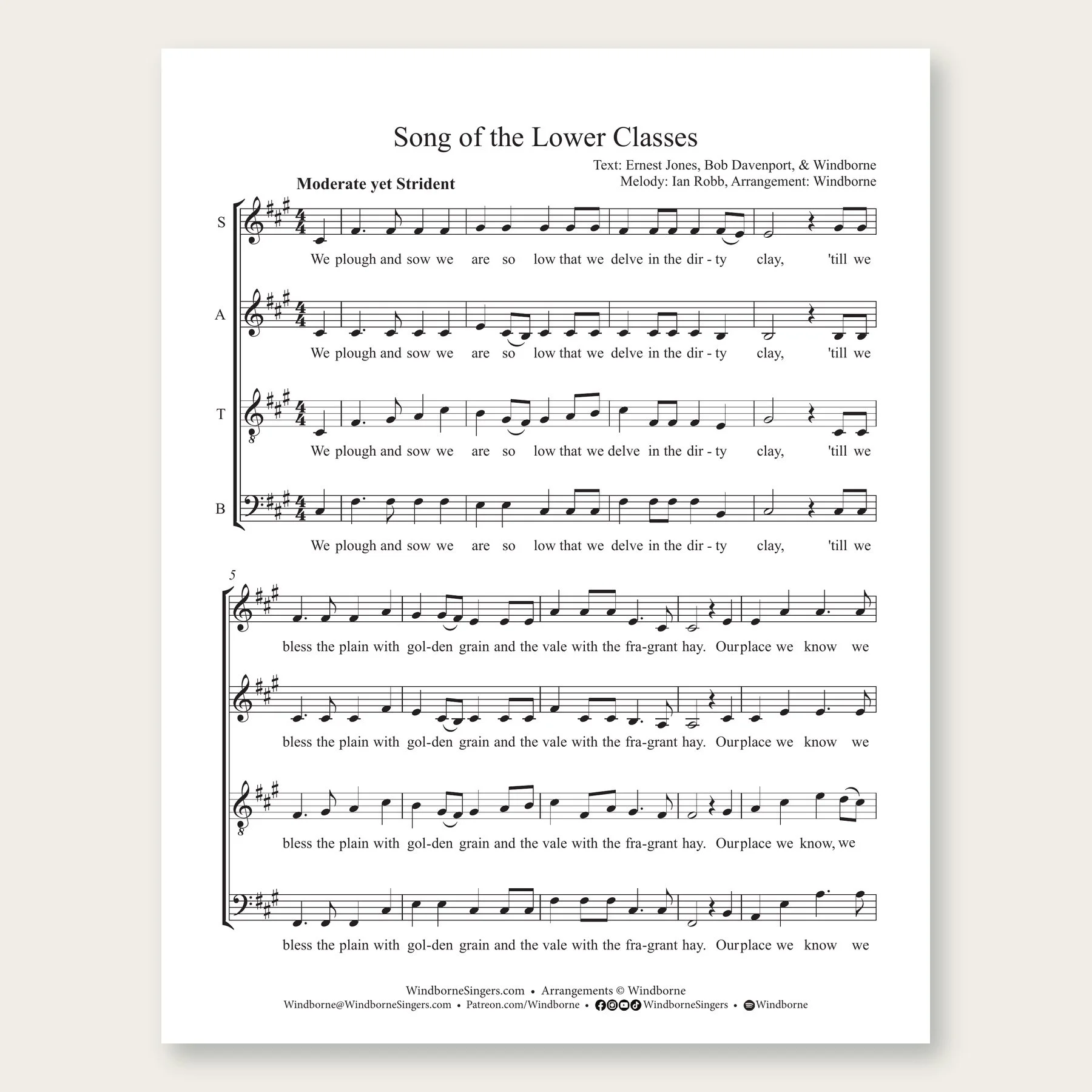Song of the Lower Classes Windborne sheet music arrangement preview