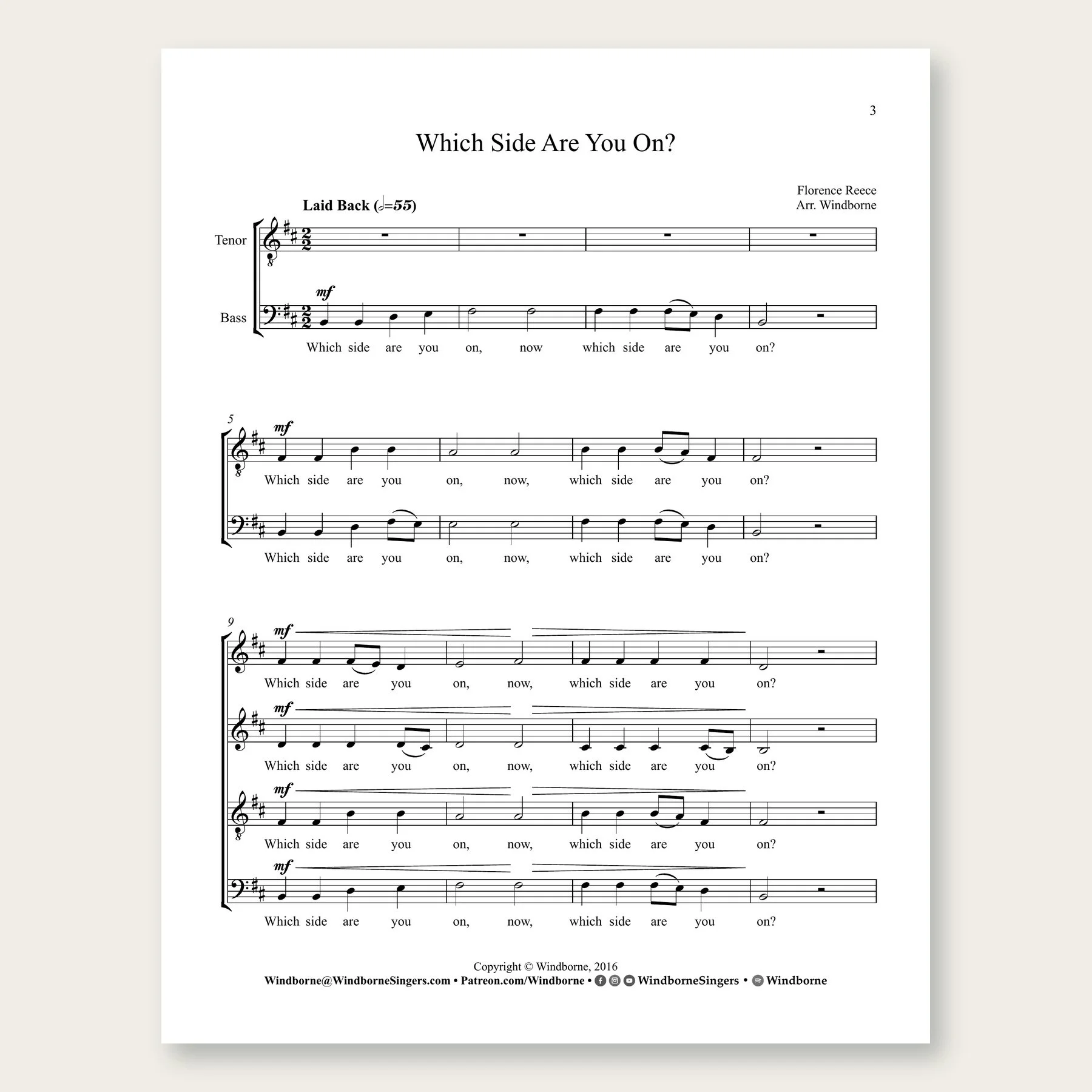 Which Side Are You On? Windborne sheet music arrangement preview