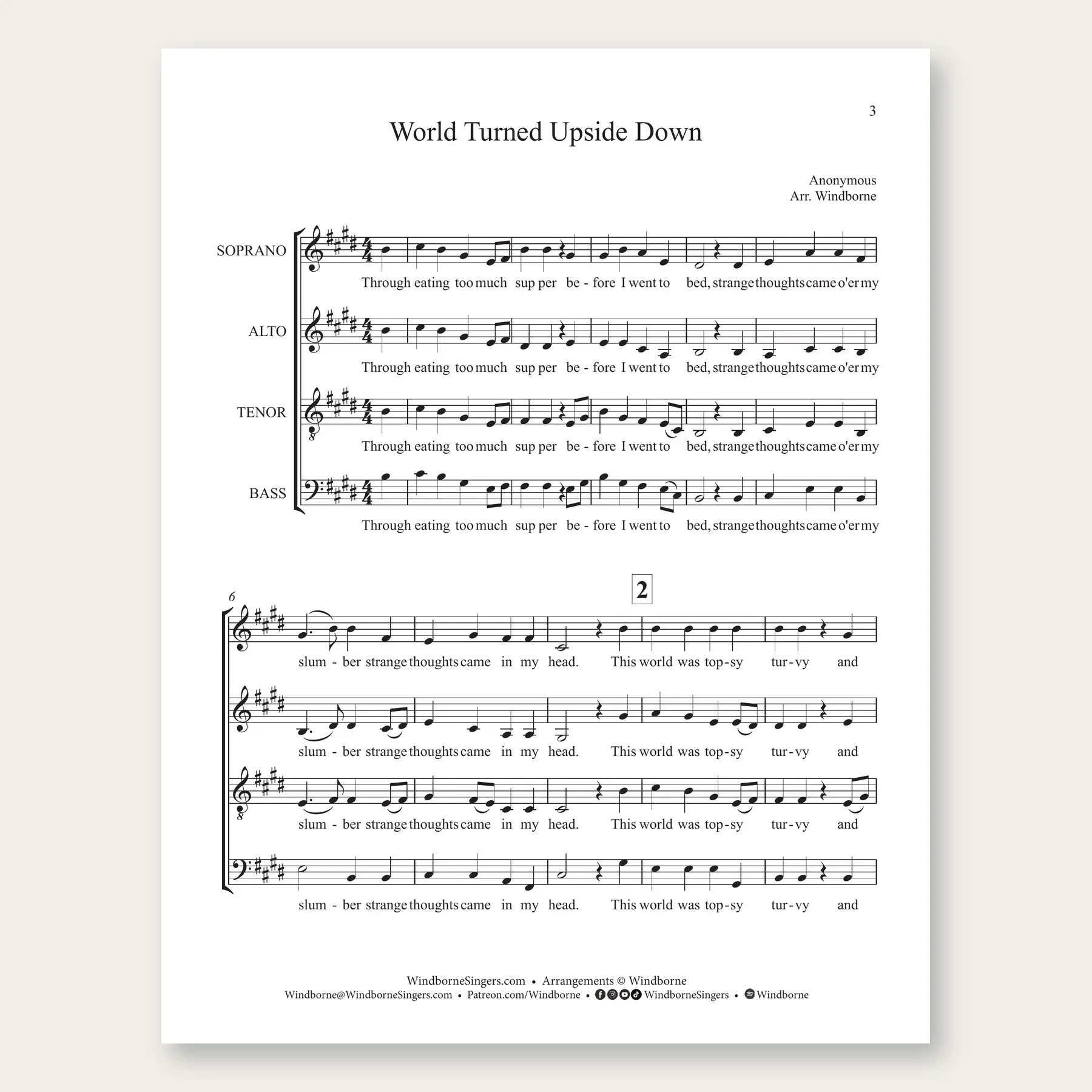 World Turned Upside Down (Anonymous) Windborne sheet music arrangement preview