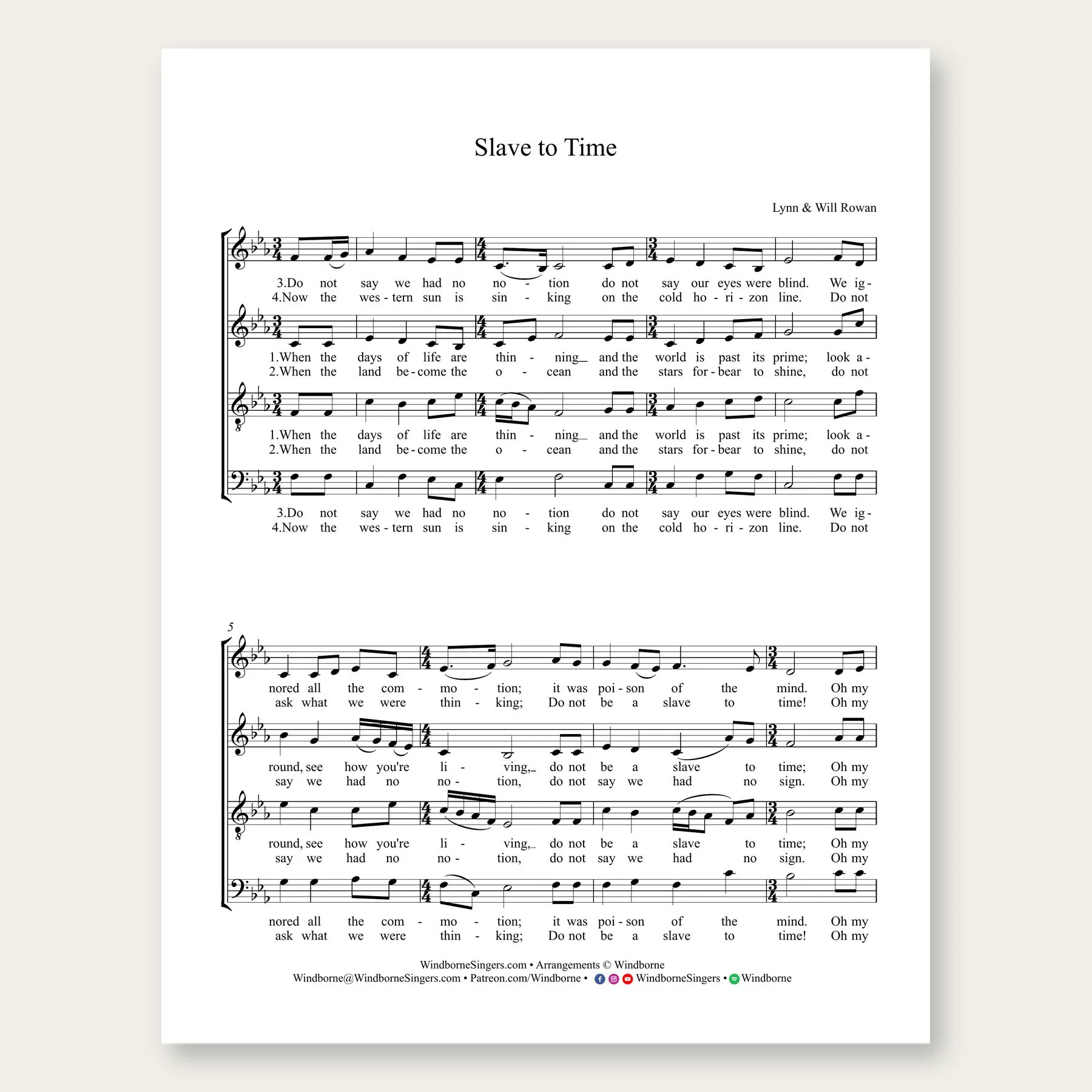 Slave to Time Windborne sheet music arrangement preview