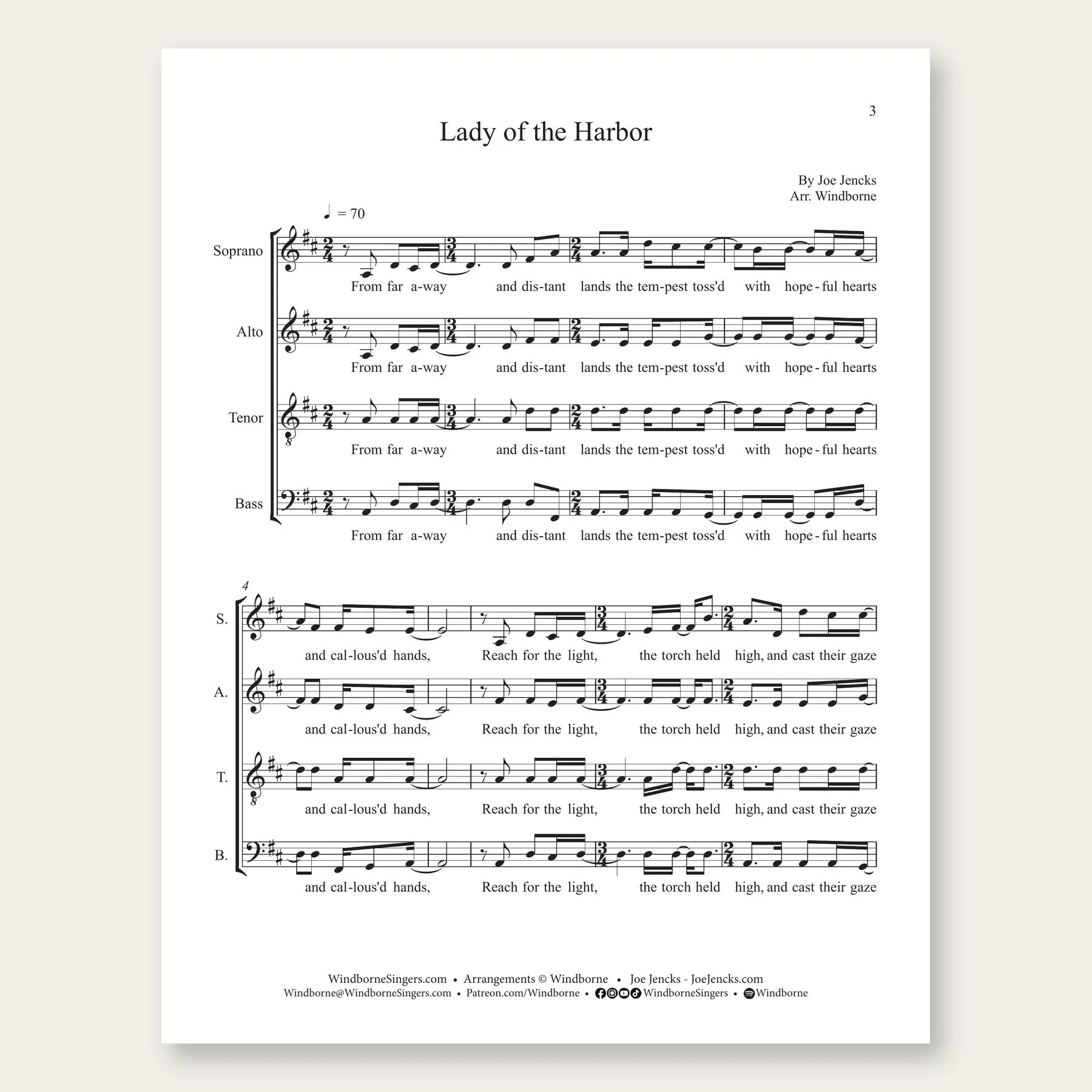 Lady of the Harbor Windborne sheet music arrangement preview