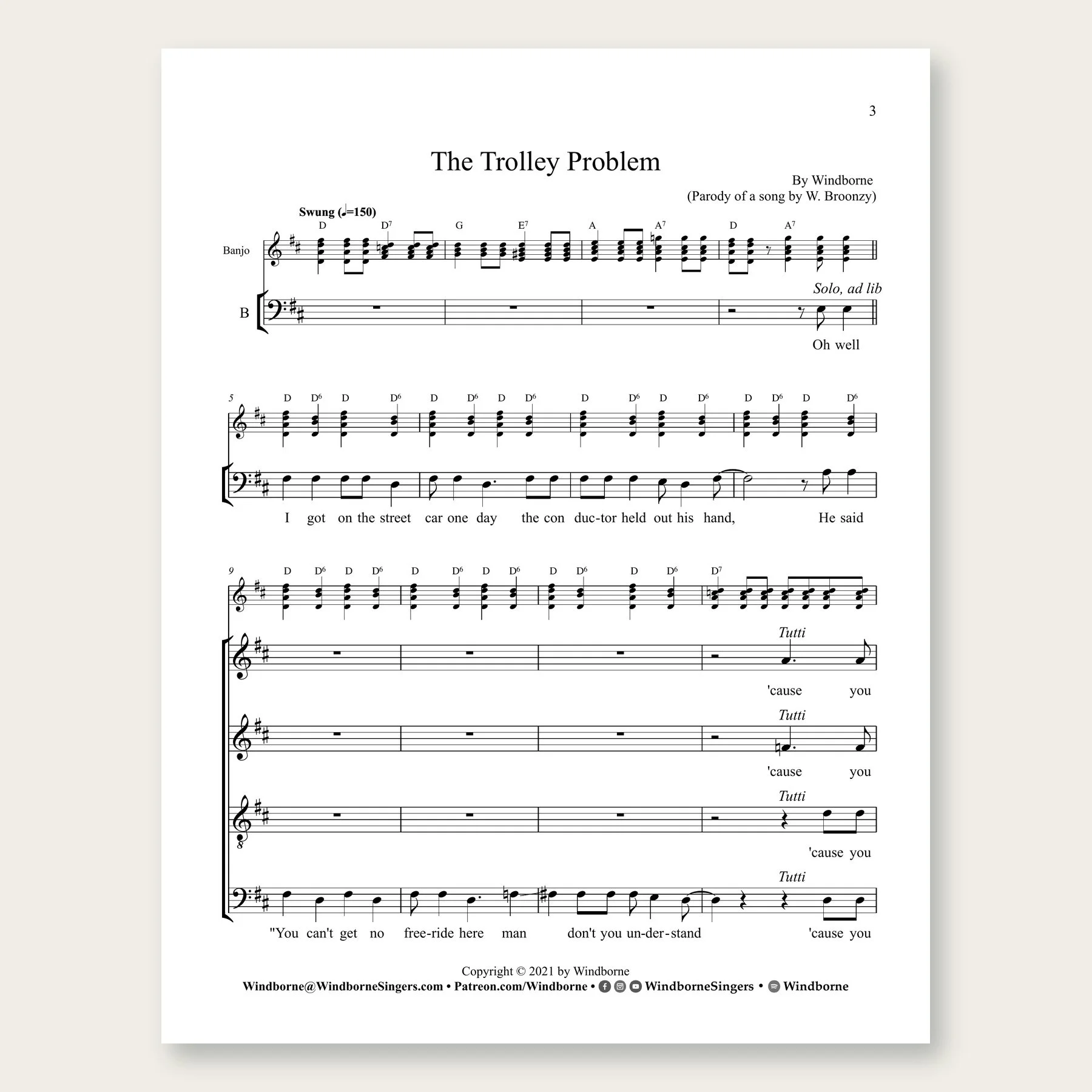 The Trolley Problem Windborne sheet music arrangement preview