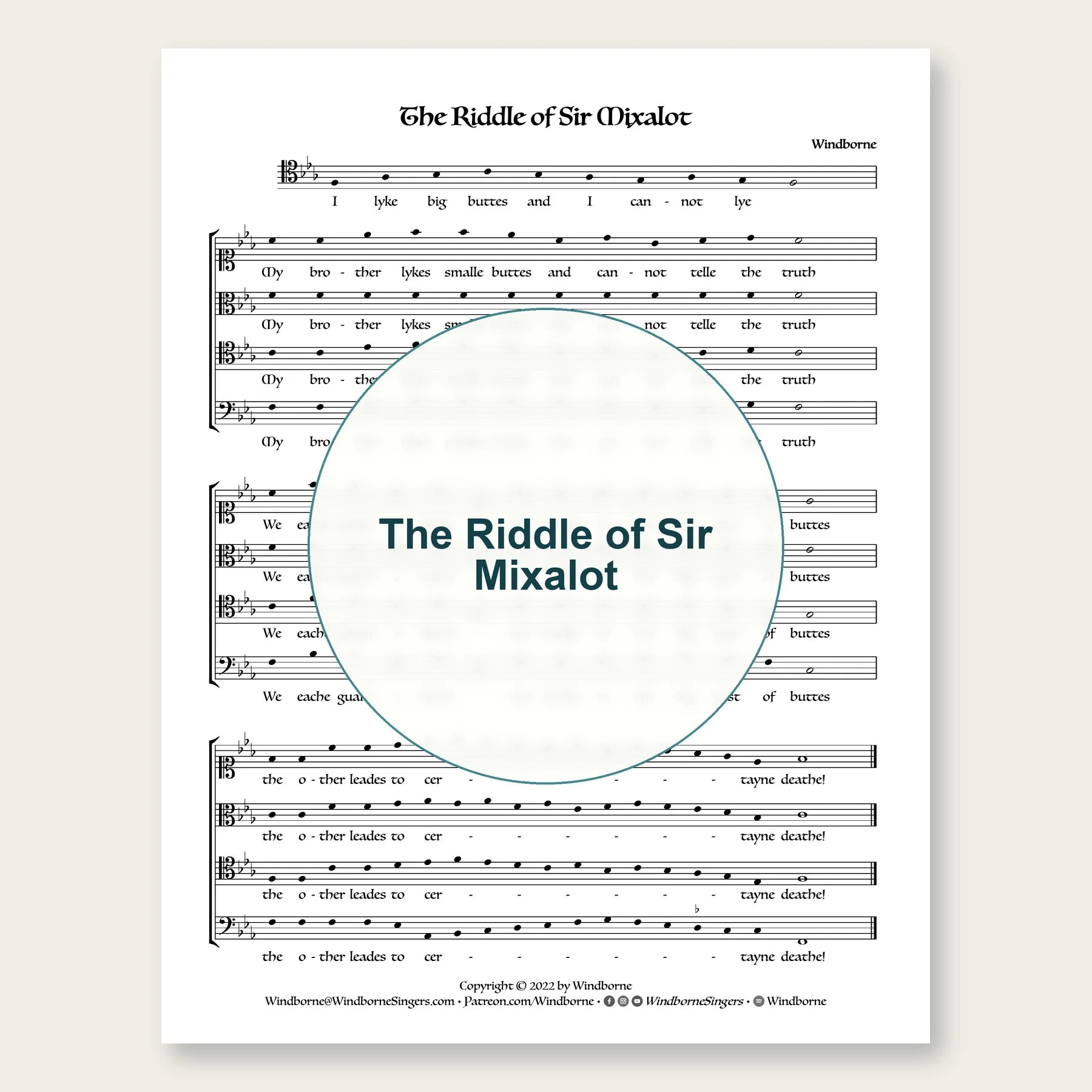 The Riddle of Sir Mixalot Windborne sheet music arrangement preview
