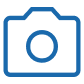 A blank camera icon with a blue outline and circle in the center on a white background.