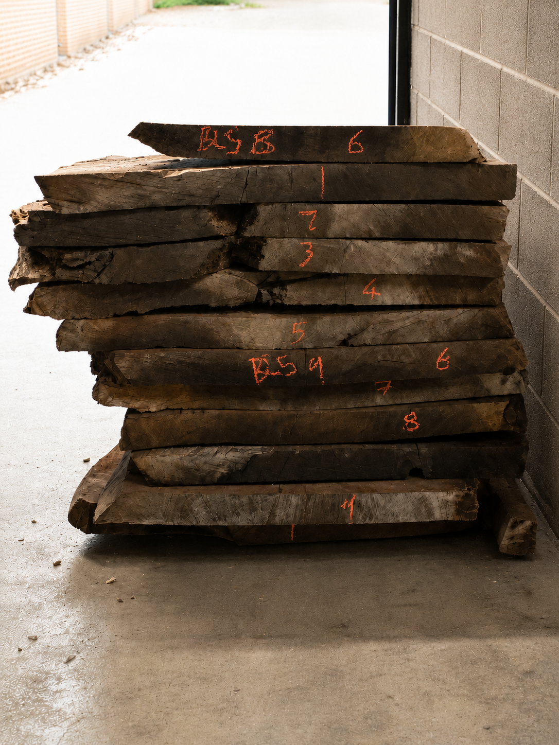 Stack of rough sawn English Oak waiting to go into production