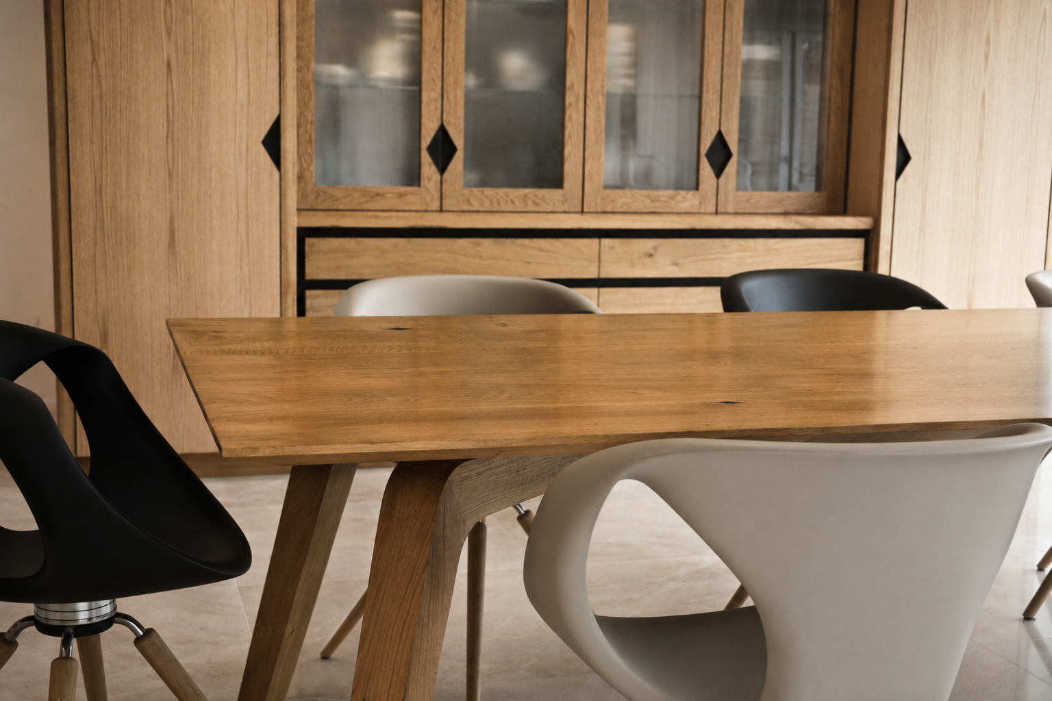 Oak dining table and kitchen display cabinet 7