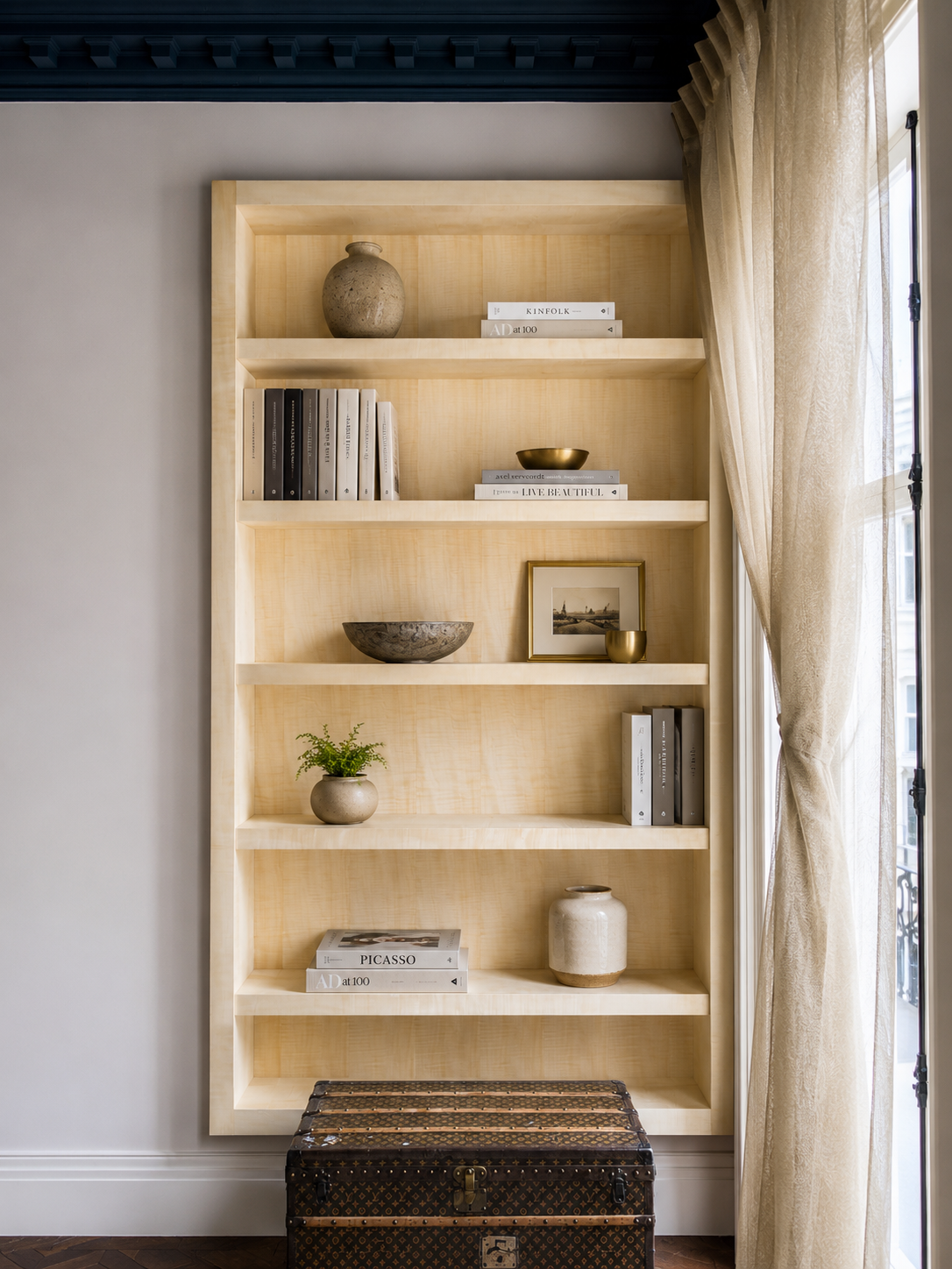 Rippled Sycamore fitted bookcase