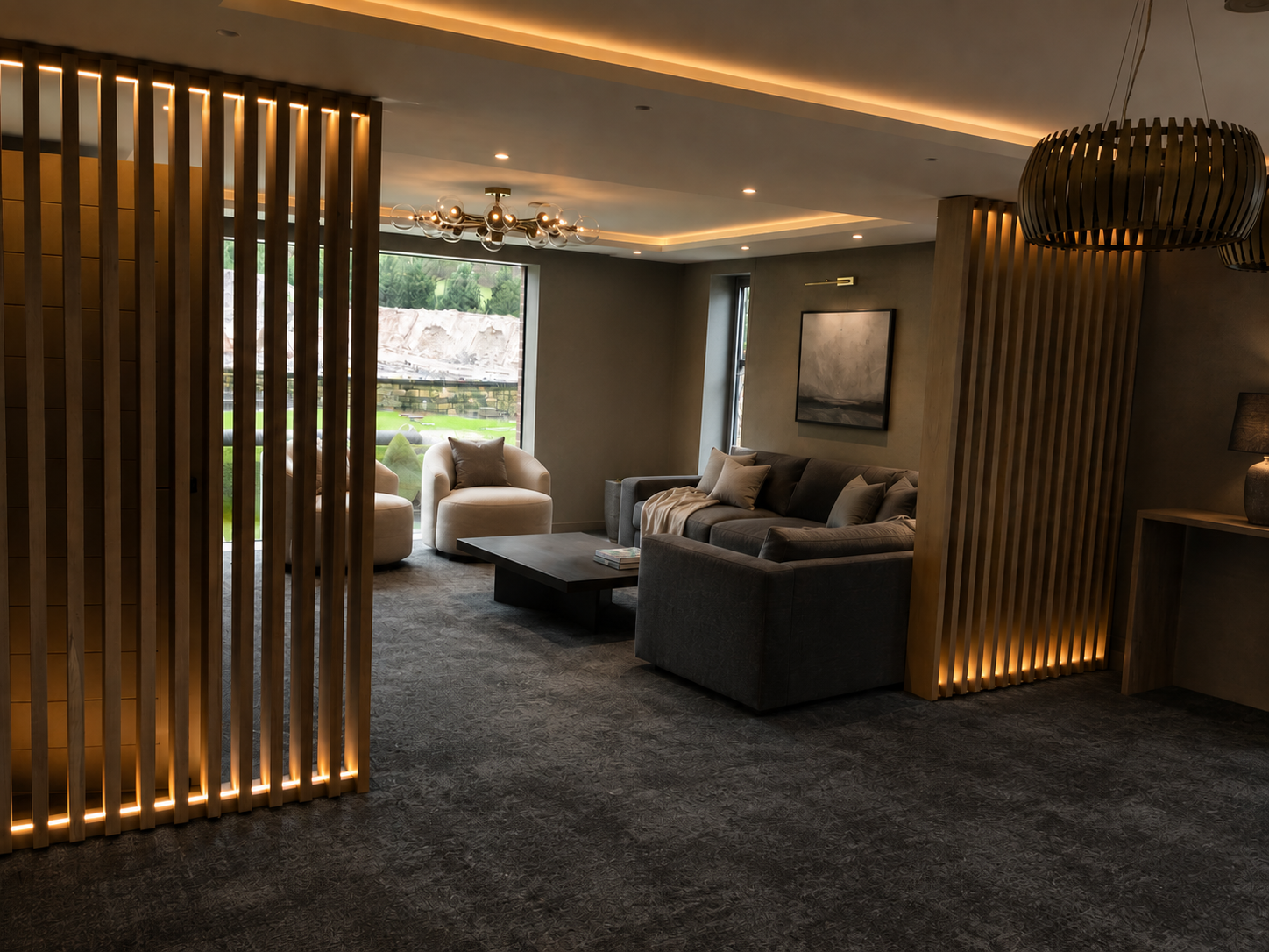 Solid Oak room dividers with internal lighting