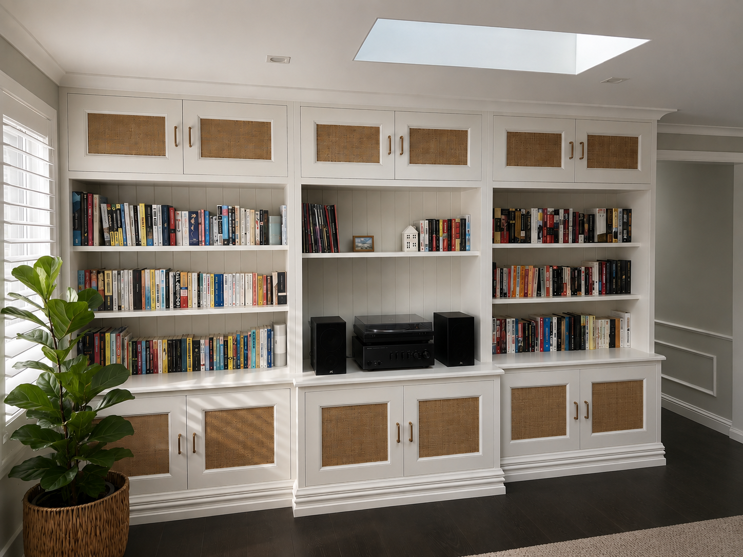 Shaker style painted and Rattan home library