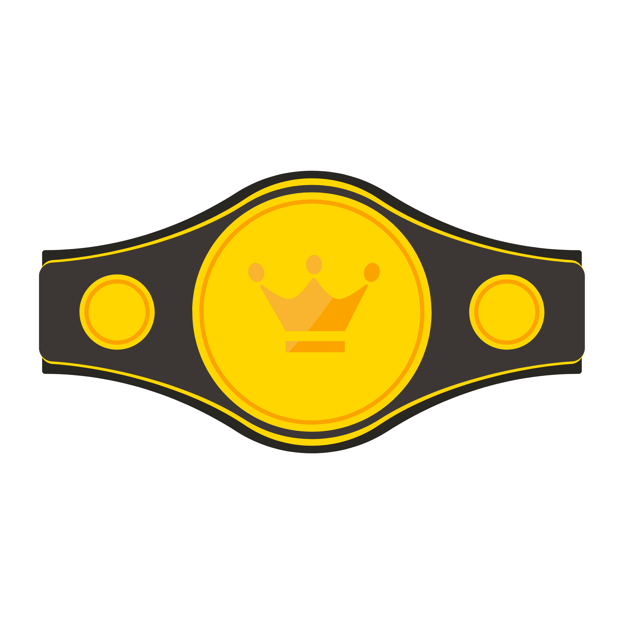 Black boxing belt with a yellow circular emblem featuring a crown symbol in the center.