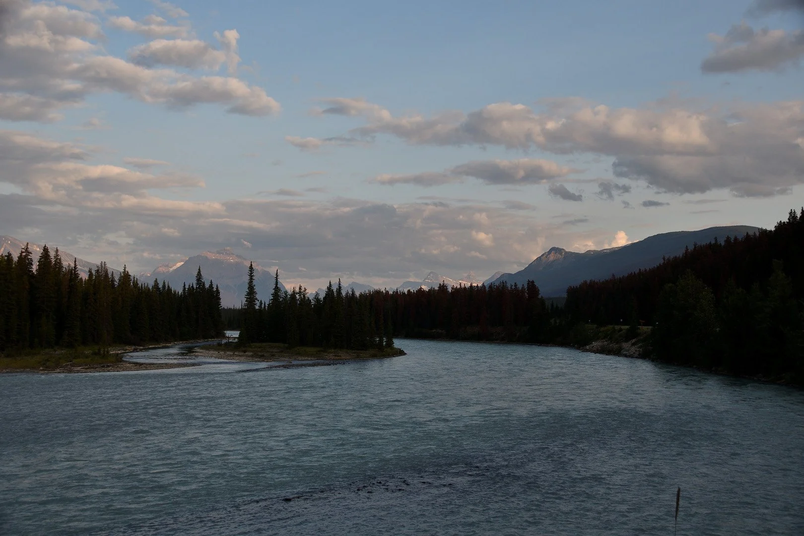 view of Athabasca River from Becker's Chalets, Jasper AB