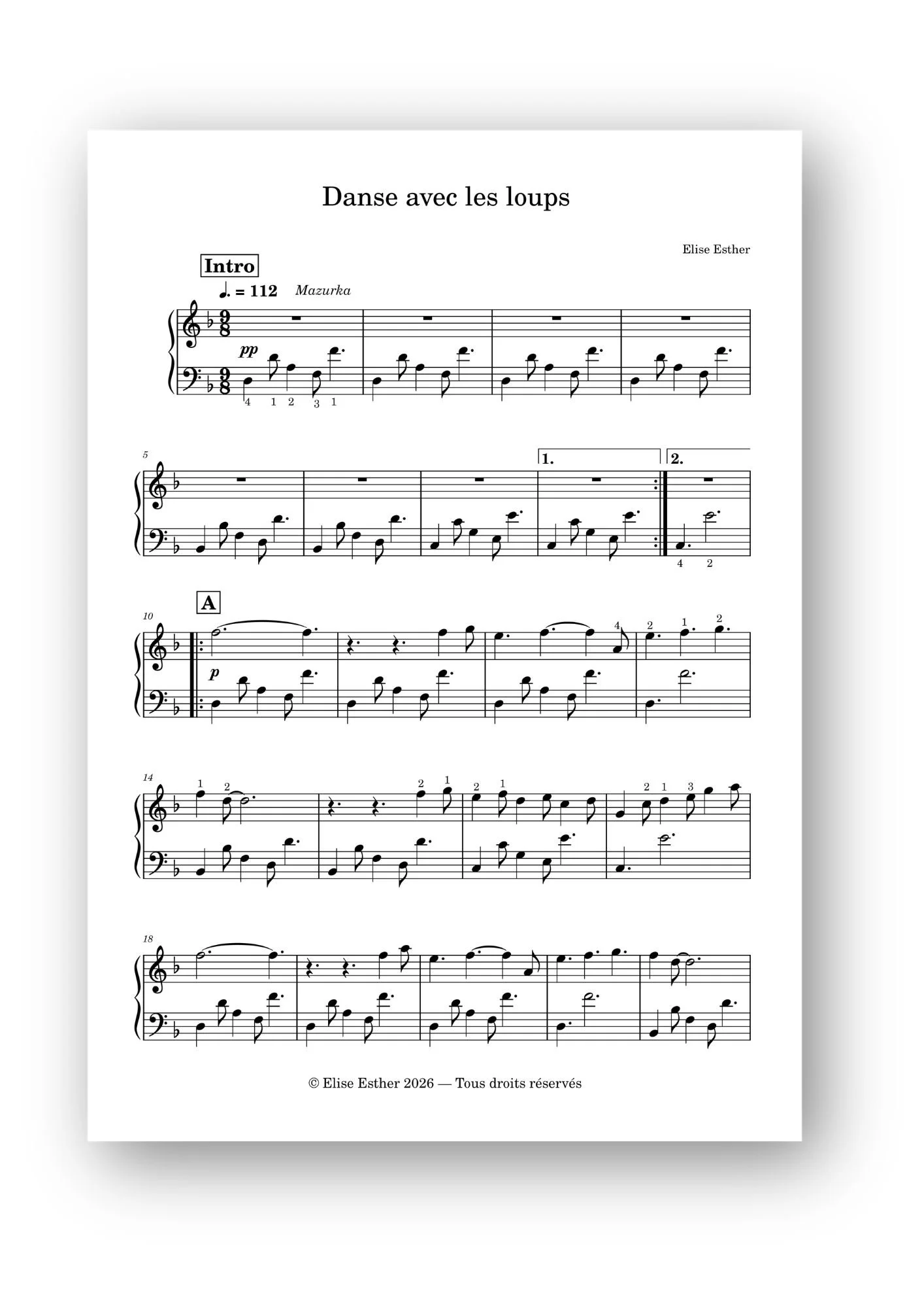 Danse avec les loups - partition numérique