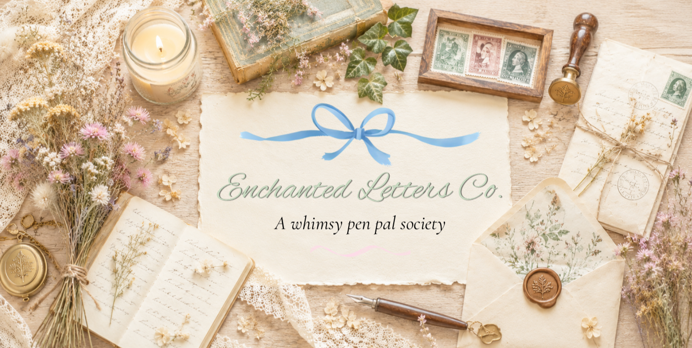 Enchanted Letters Co. a whimsy pen pal society with vintage letter writing decorations.