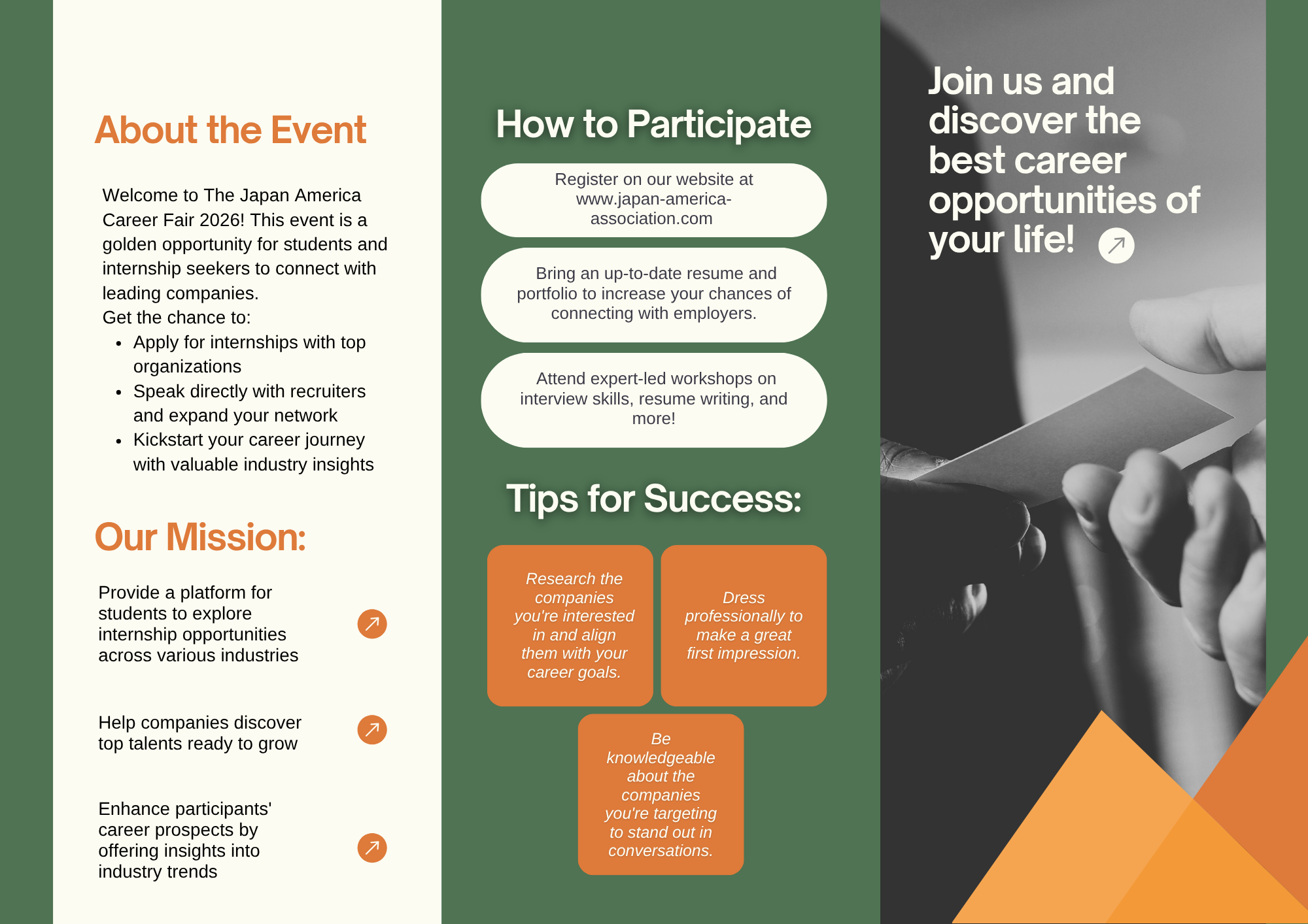 A brochure created for a personal project sharing information about college career fair