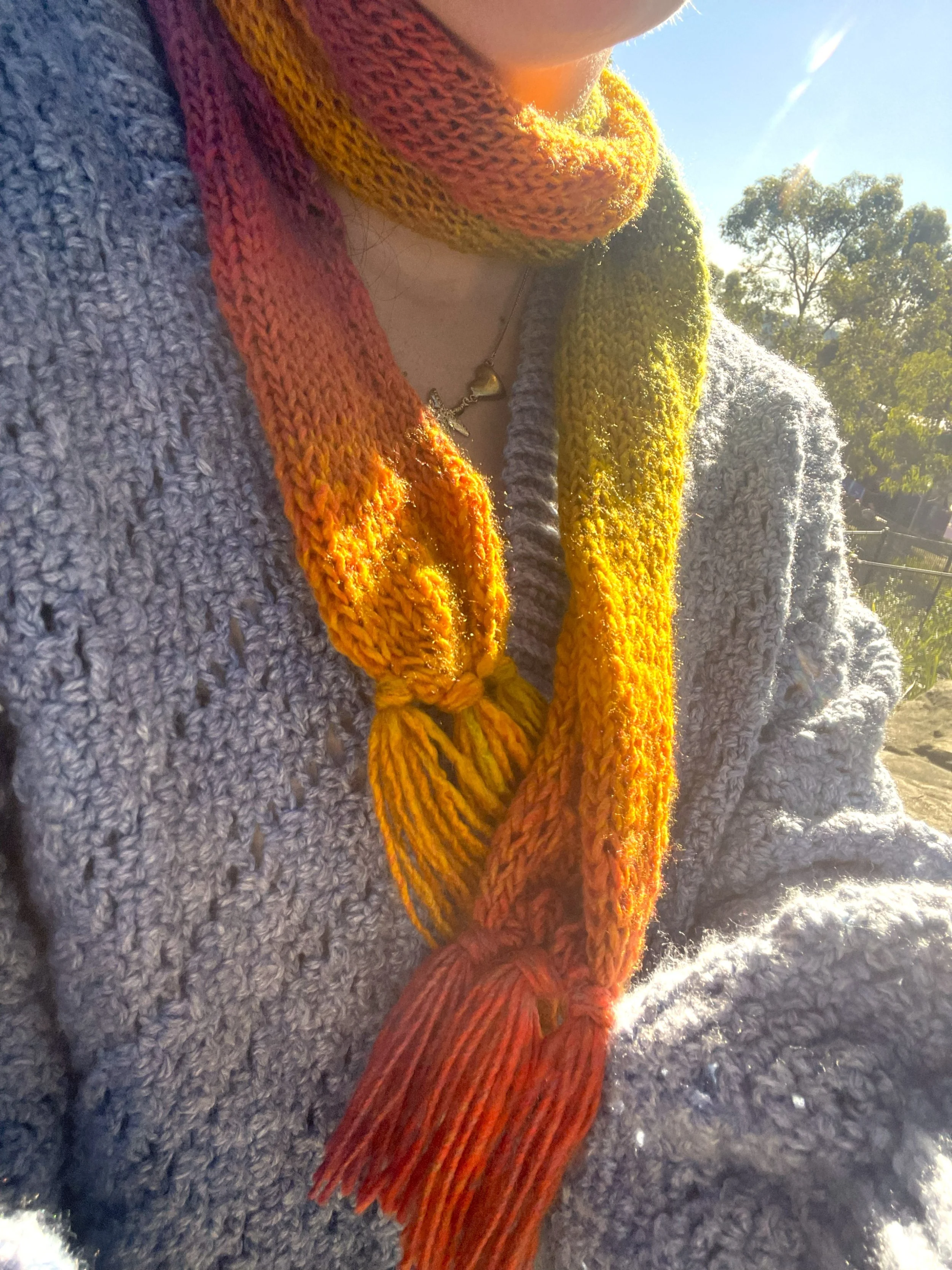 Rainbow hand knit scarf