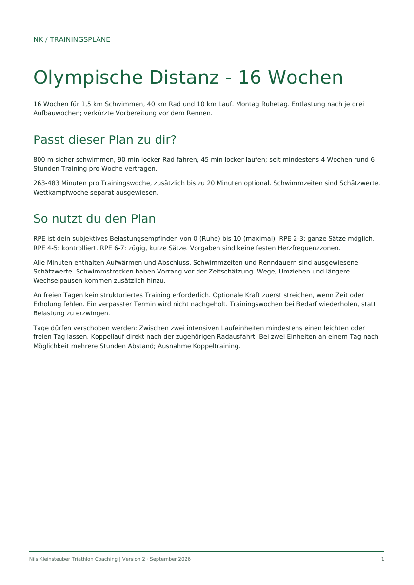 Olympische Distanz - 16 Wochen | PDF