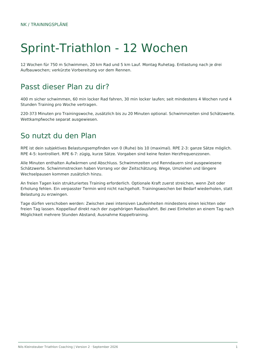 Sprint-Triathlon - 12 Wochen | PDF