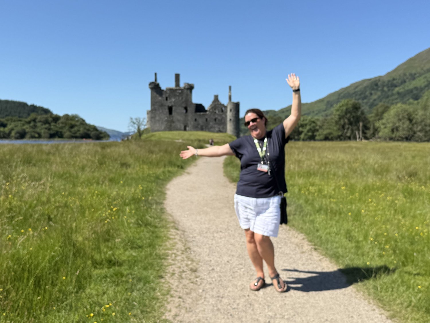 Jennifer visiting a castle during her travels